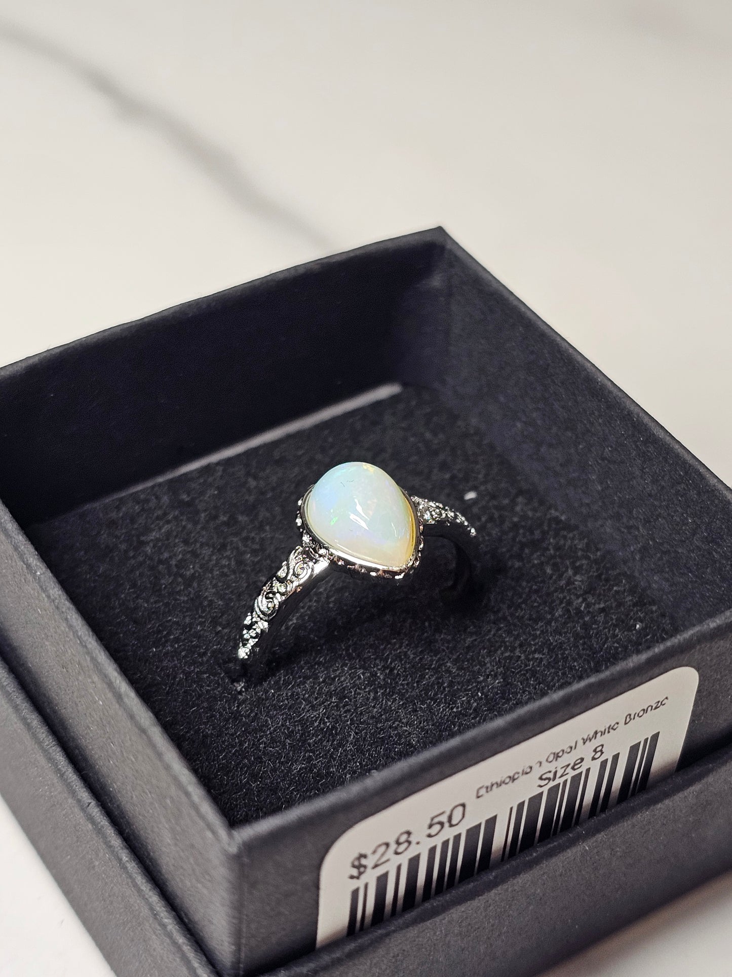 Ethiopian Opal White Bronze Ring