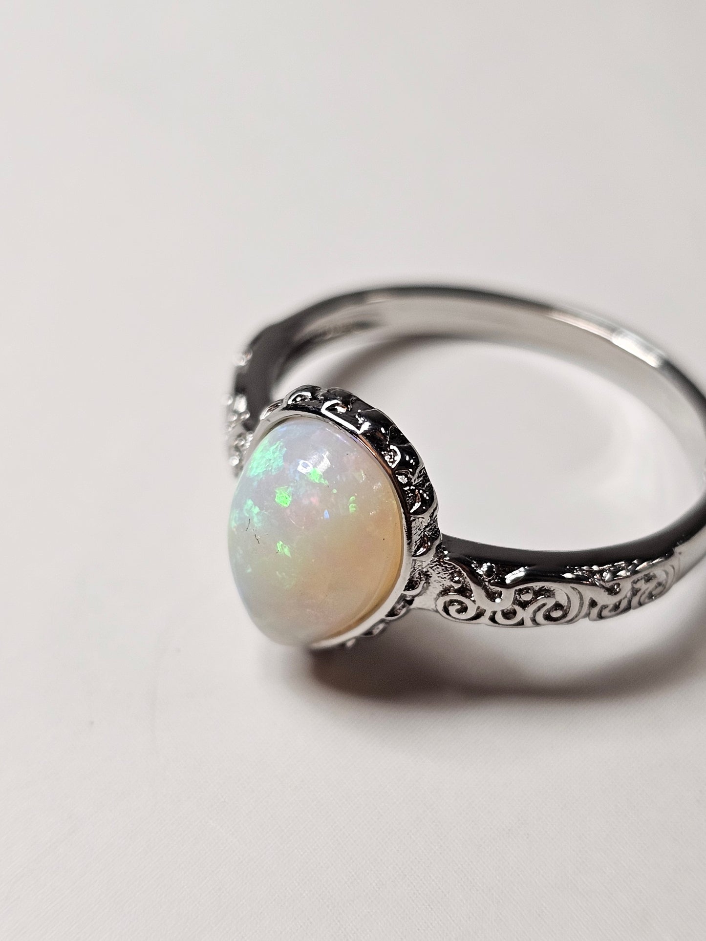 Ethiopian Opal White Bronze Ring