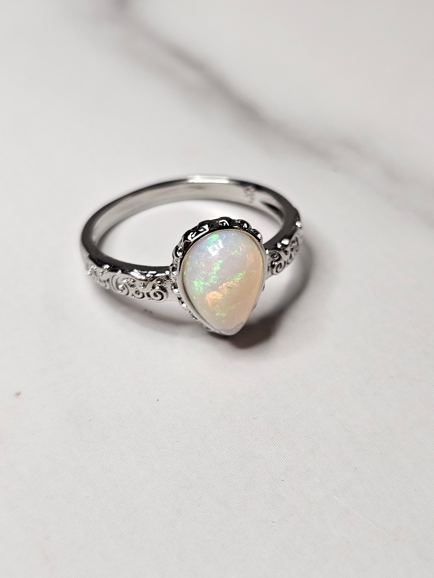 Ethiopian Opal White Bronze Ring