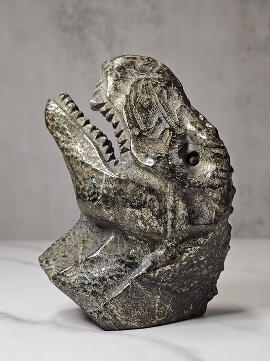 Pyrite Dinosaur Head Carving