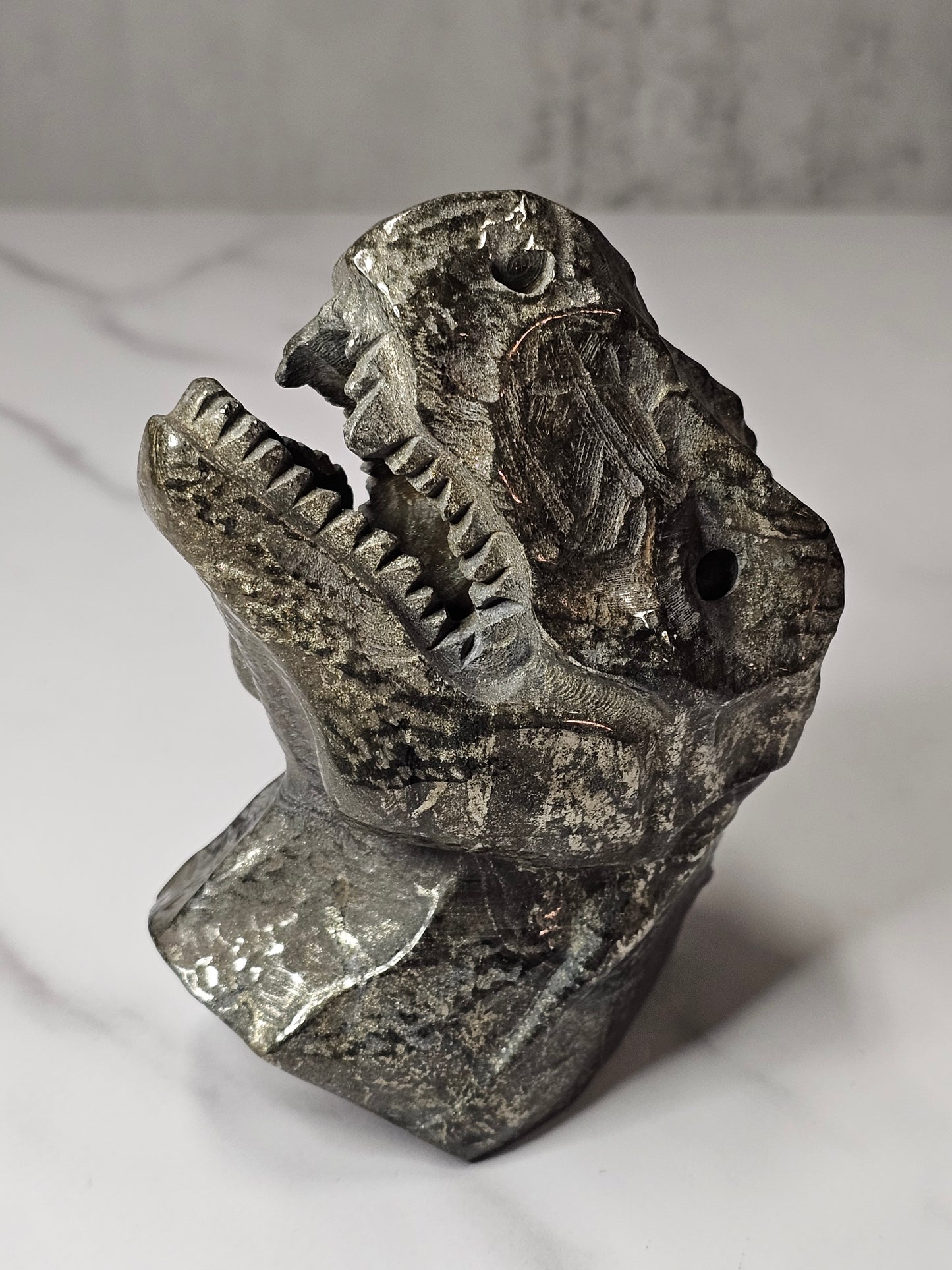 Pyrite Dinosaur Head Carving