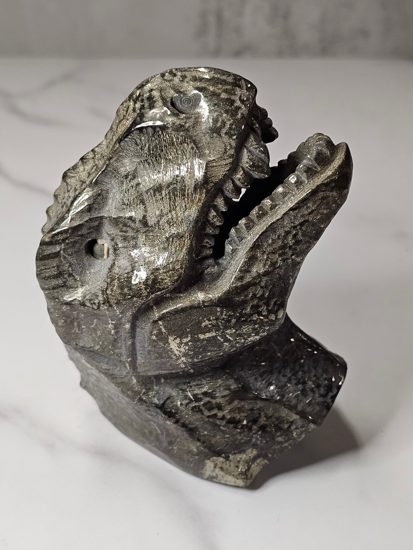 Pyrite Dinosaur Head Carving