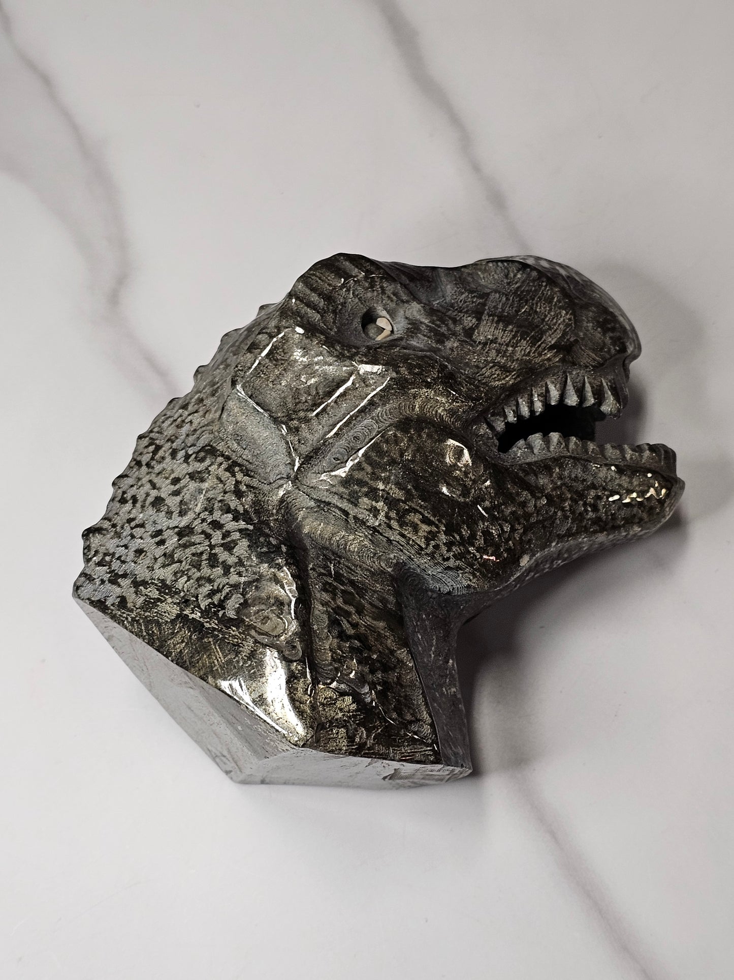 Pyrite Dinosaur Head Carving