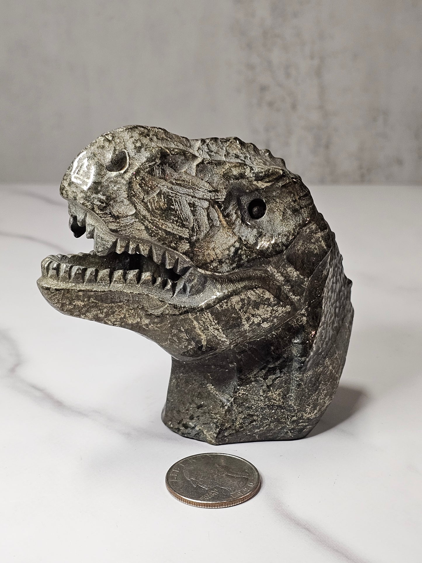 Pyrite Dinosaur Head Carving