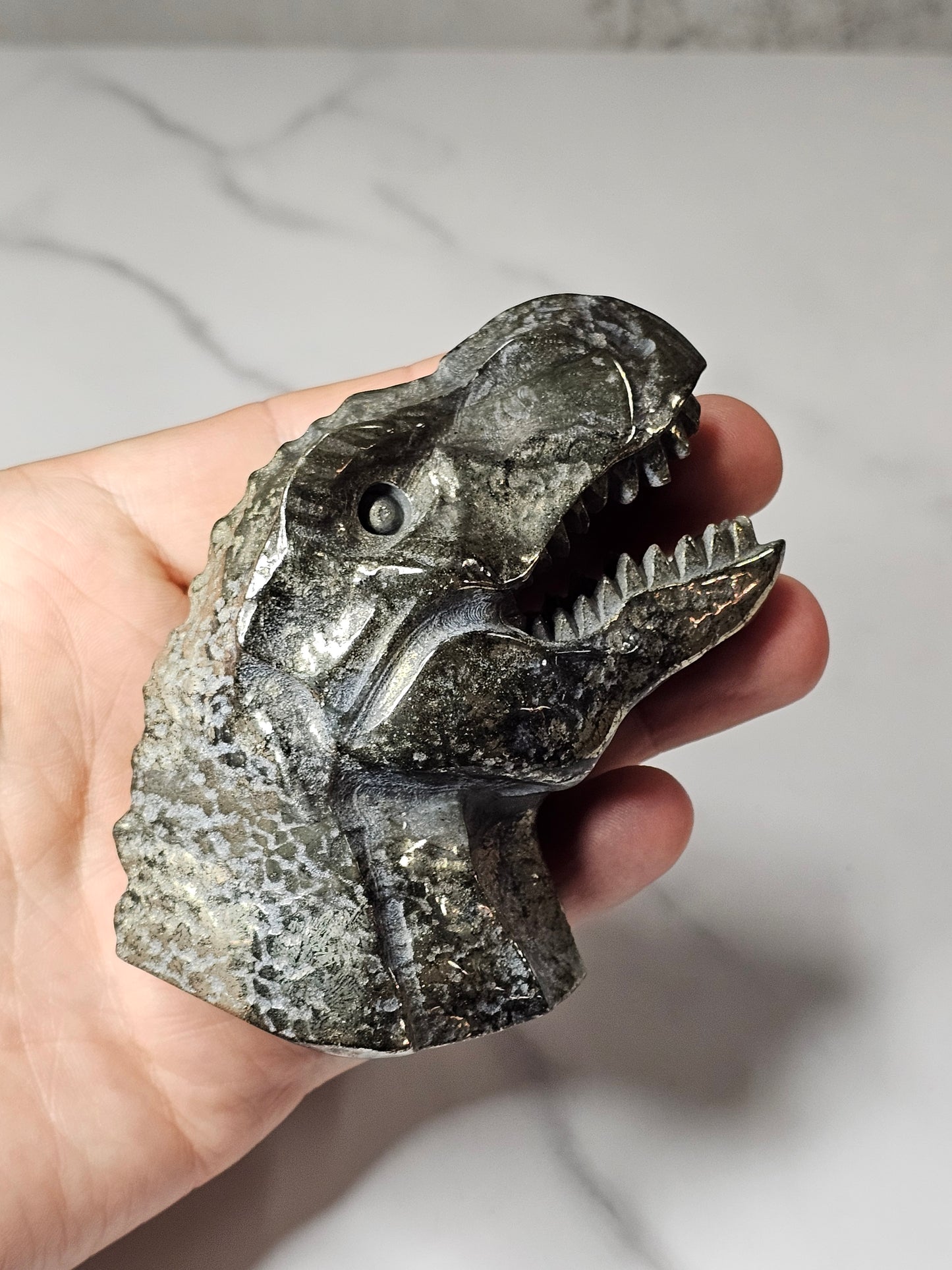 Pyrite Dinosaur Head Carving