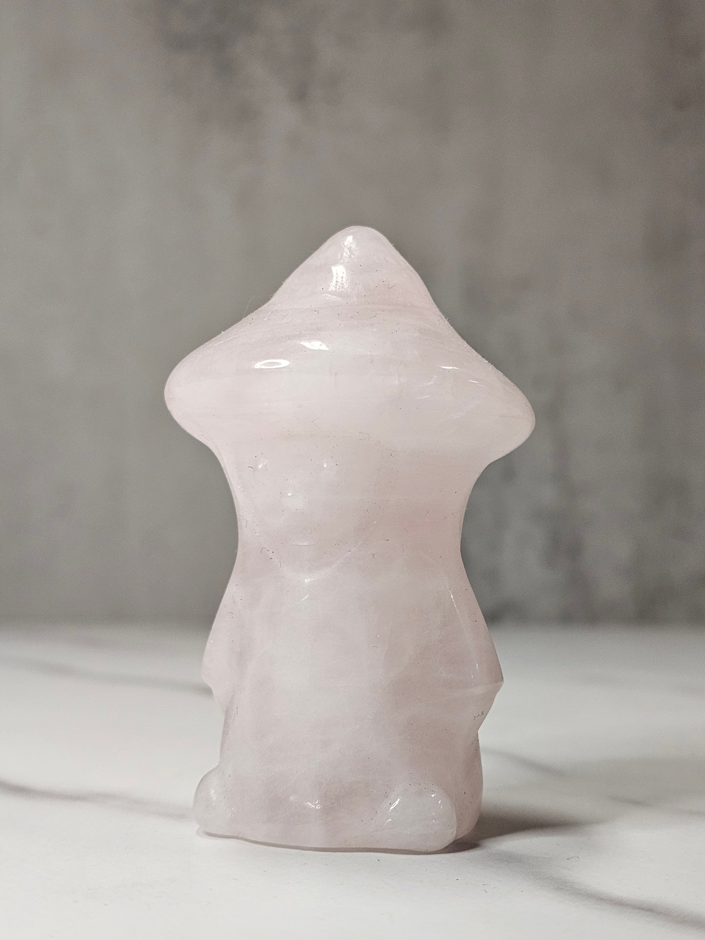 Rose Quartz Mushroom Gnome Person Carving