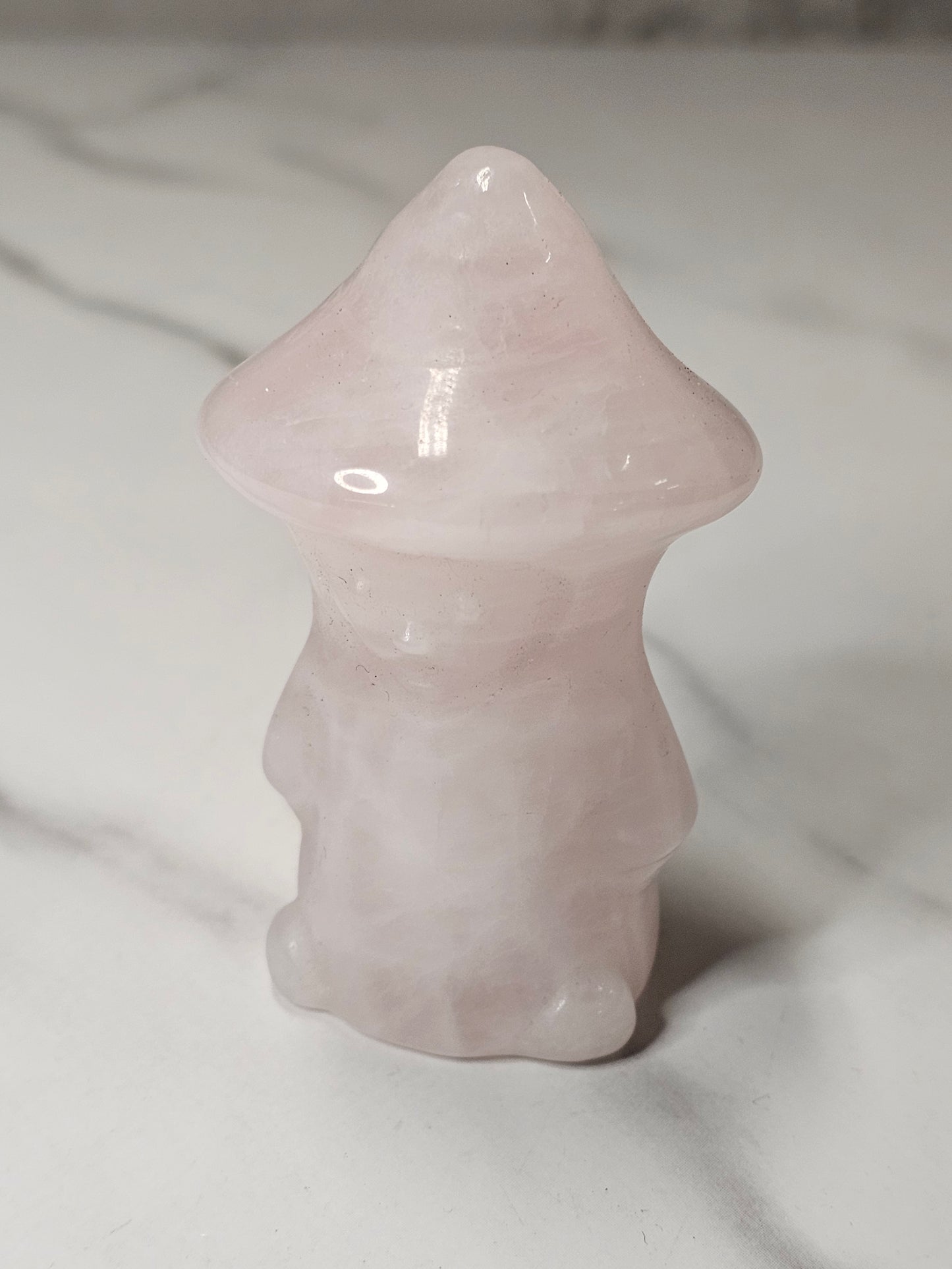 Rose Quartz Mushroom Gnome Person Carving