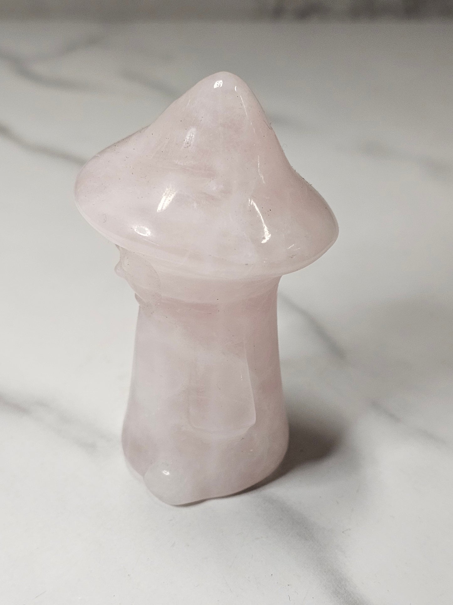 Rose Quartz Mushroom Gnome Person Carving