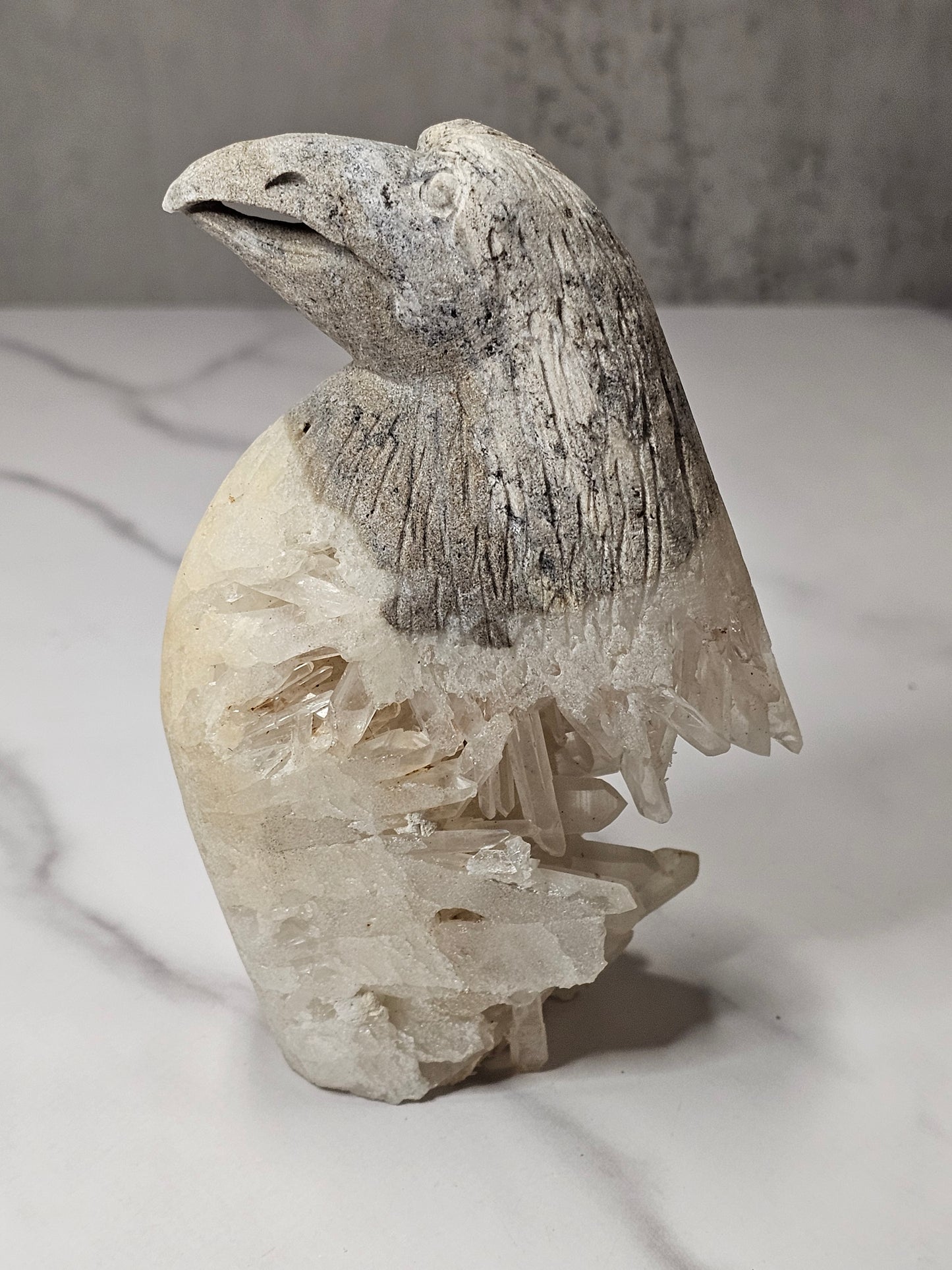 Quartz Cluster Bird Carving