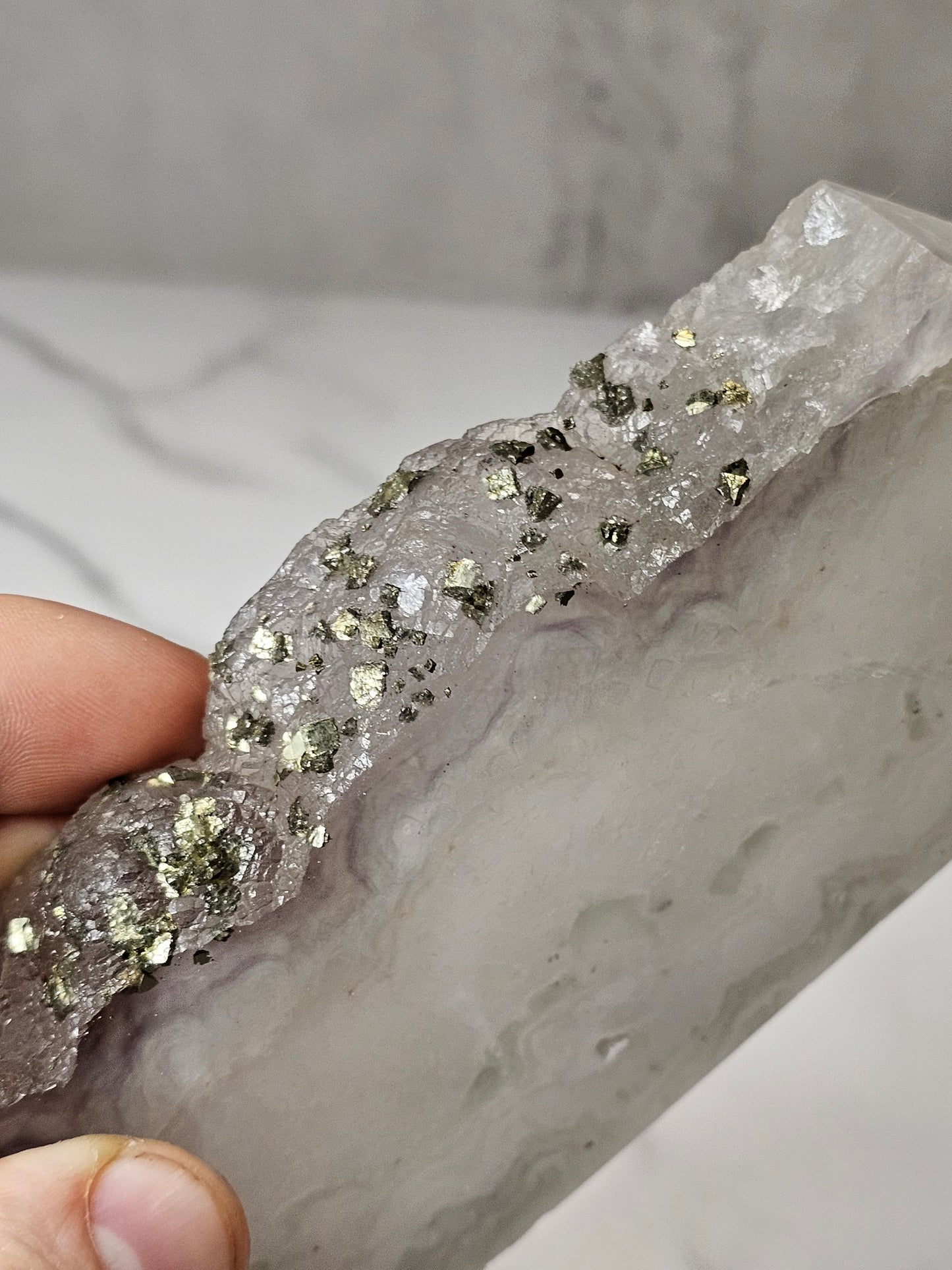 Pyrite on Fluorite Natural Tower Slice