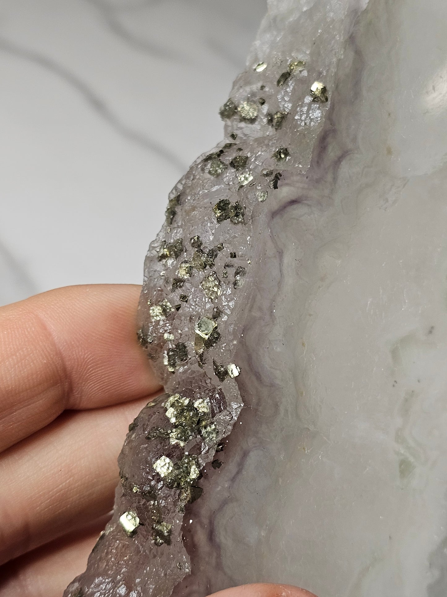 Pyrite on Fluorite Natural Tower Slice