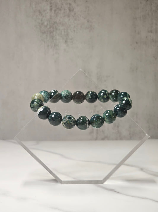 Moss Agate Stretchy Bracelet (Large Bead)