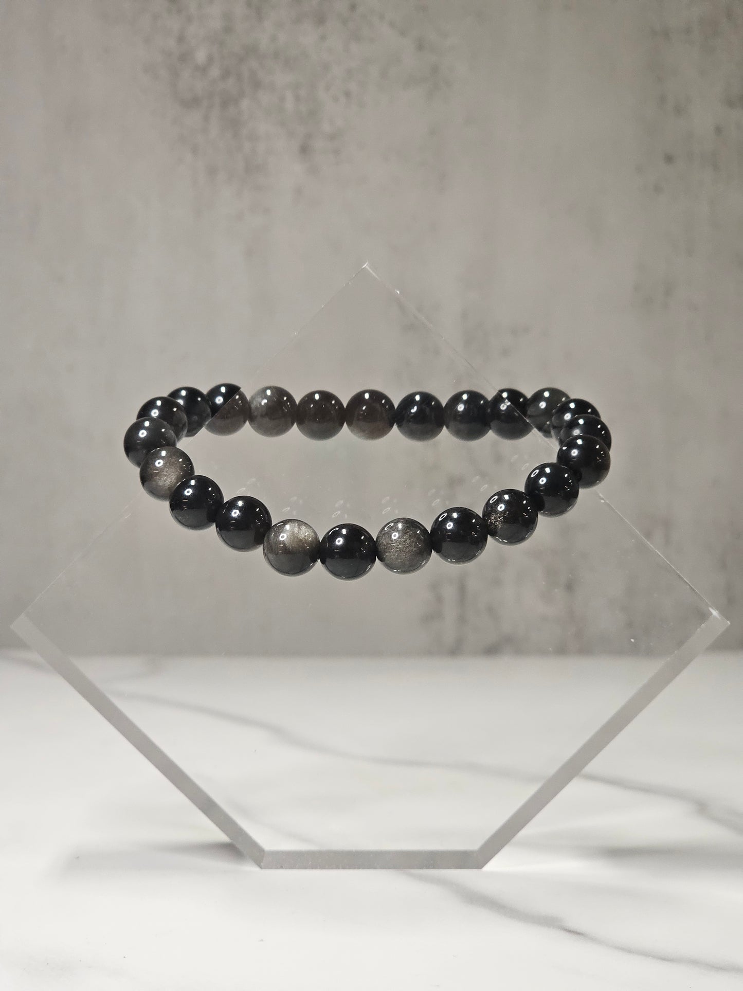 Silver Sheen Obsidian Stretchy Bracelet