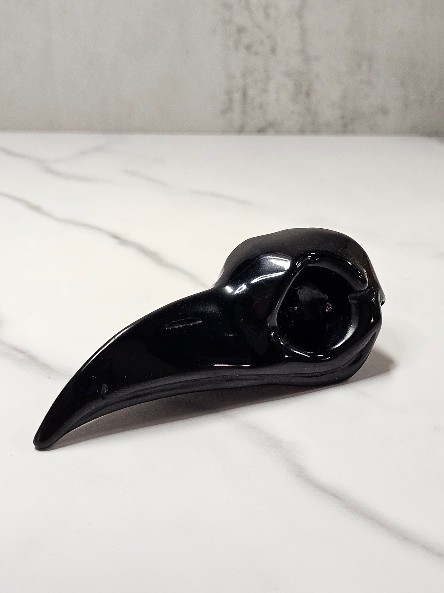 Silver Sheen Obsidian Raven Skull Carving