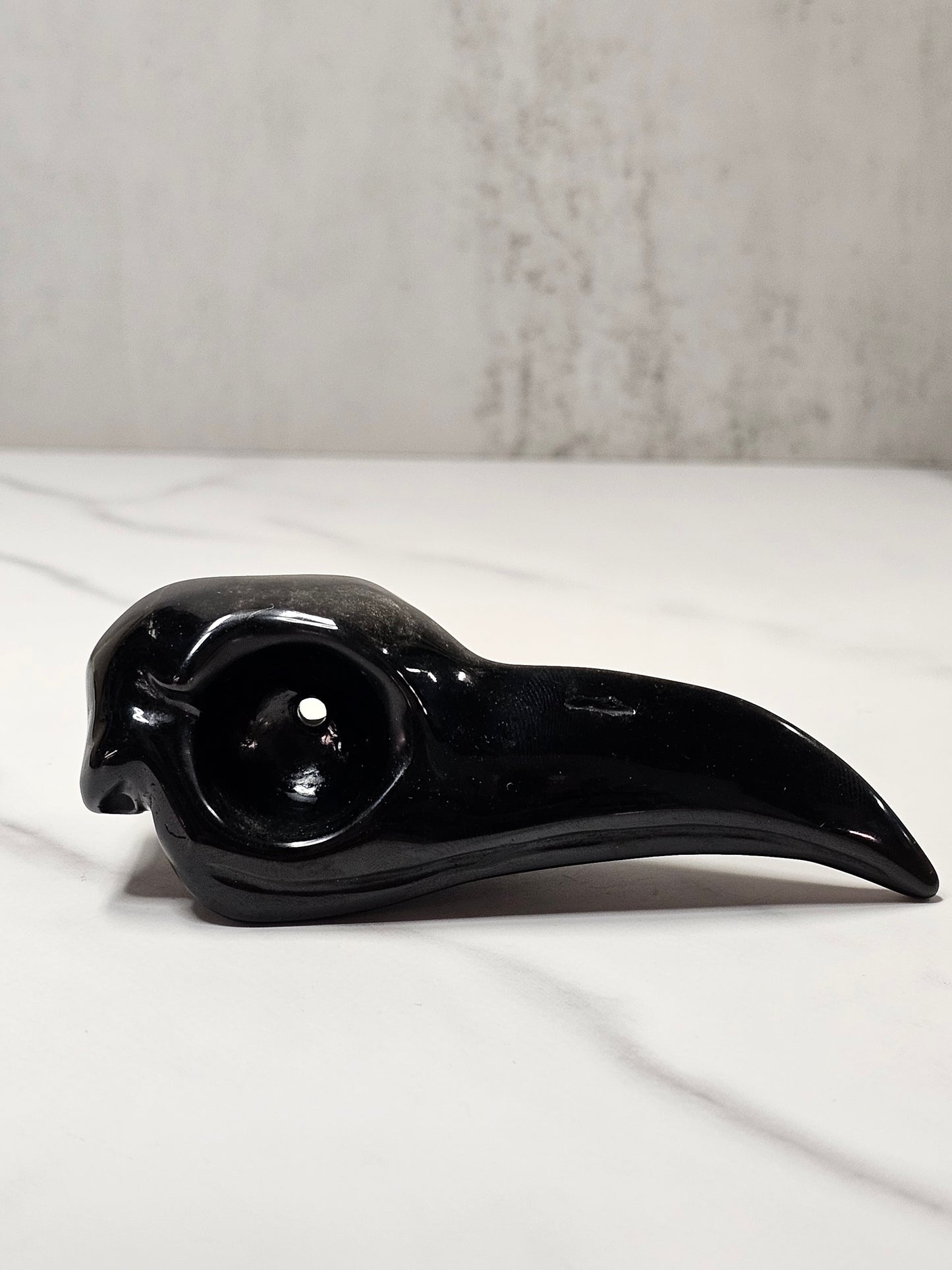 Silver Sheen Obsidian Raven Skull Carving