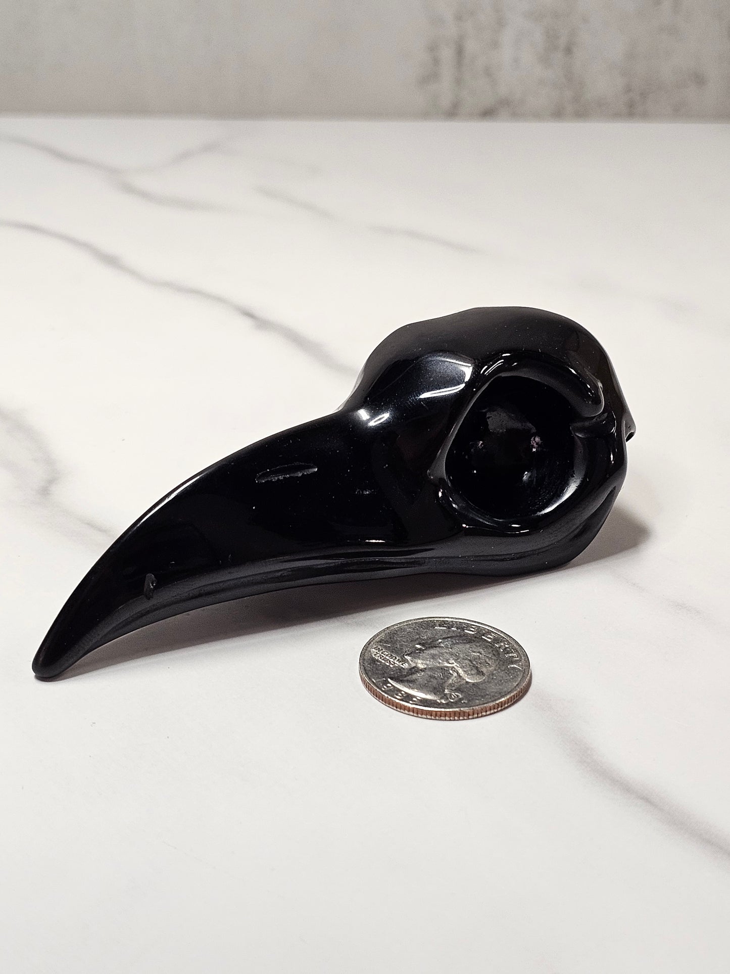 Silver Sheen Obsidian Raven Skull Carving