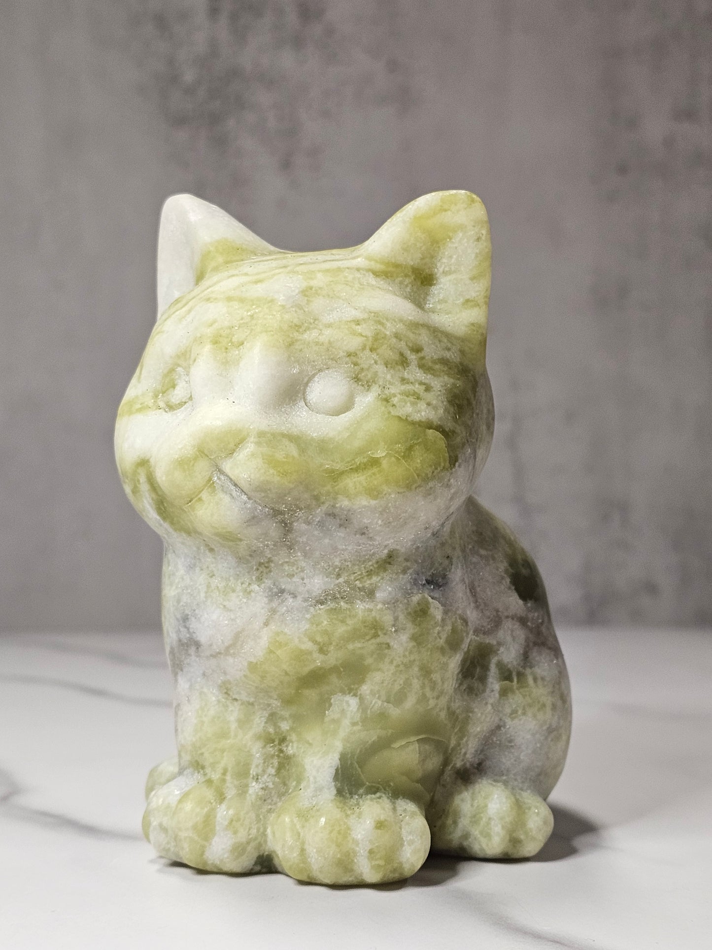 White Jade Sitting Cat Carving - Large