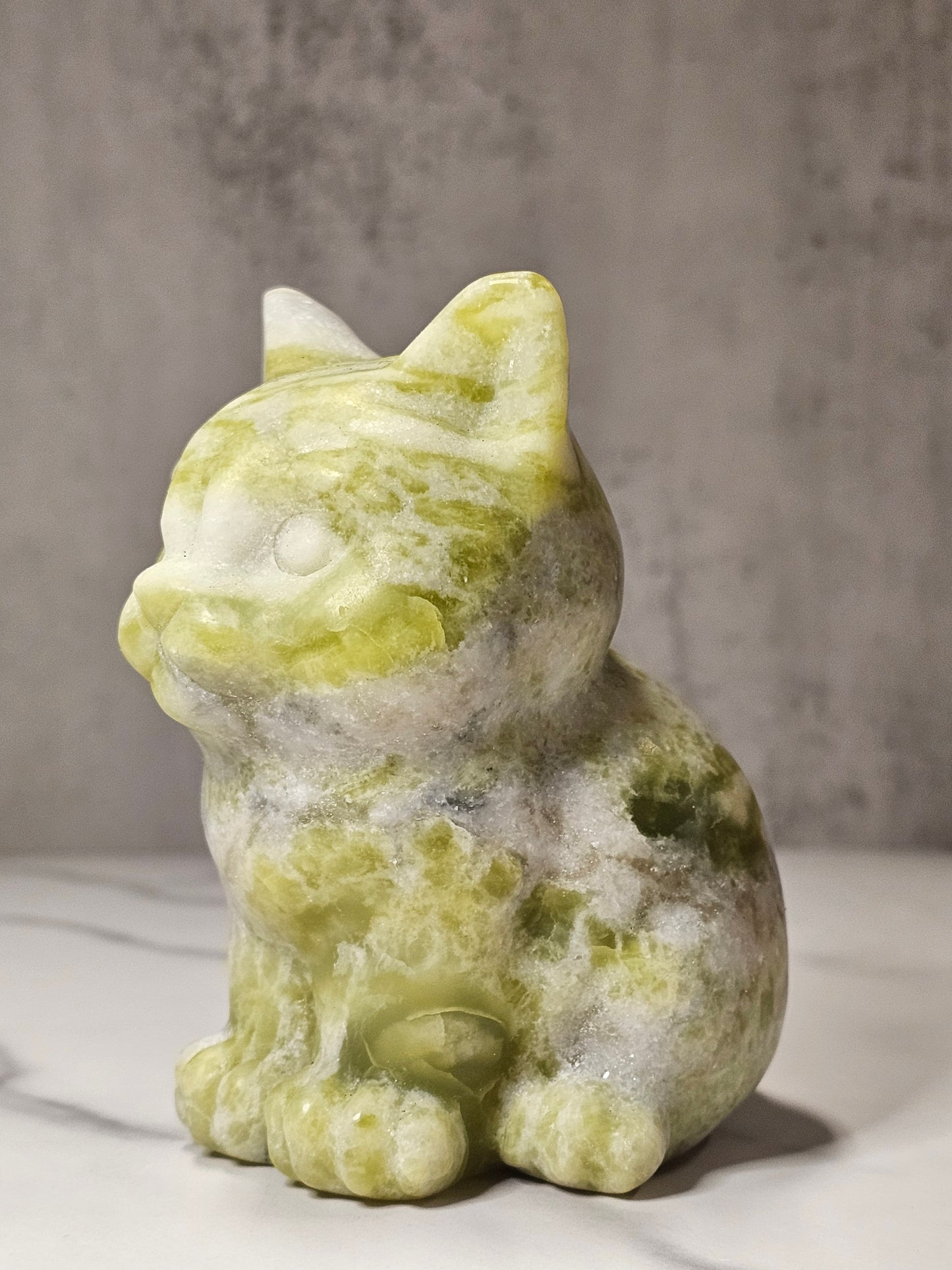 White Jade Sitting Cat Carving - Large