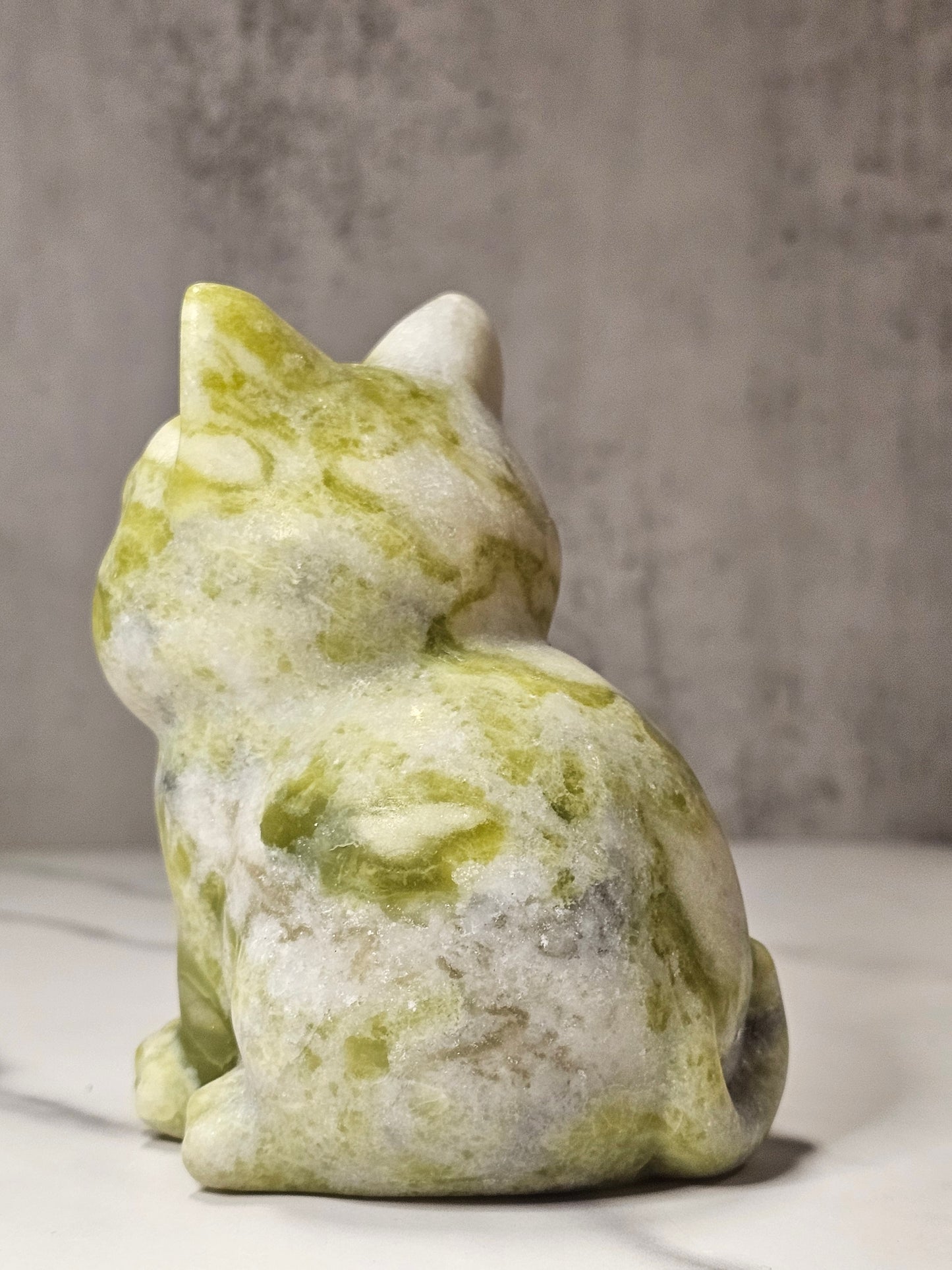 White Jade Sitting Cat Carving - Large