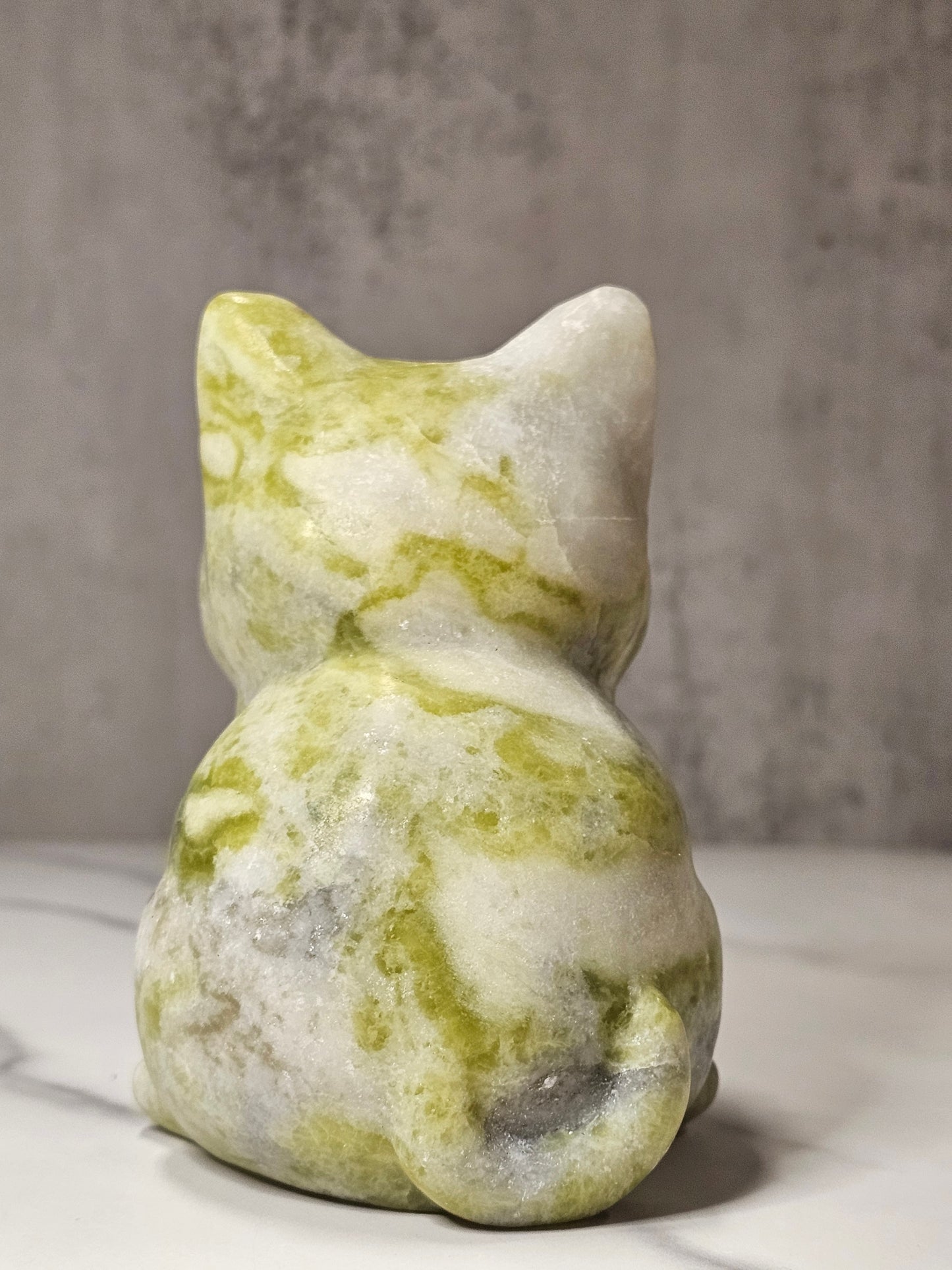 White Jade Sitting Cat Carving - Large