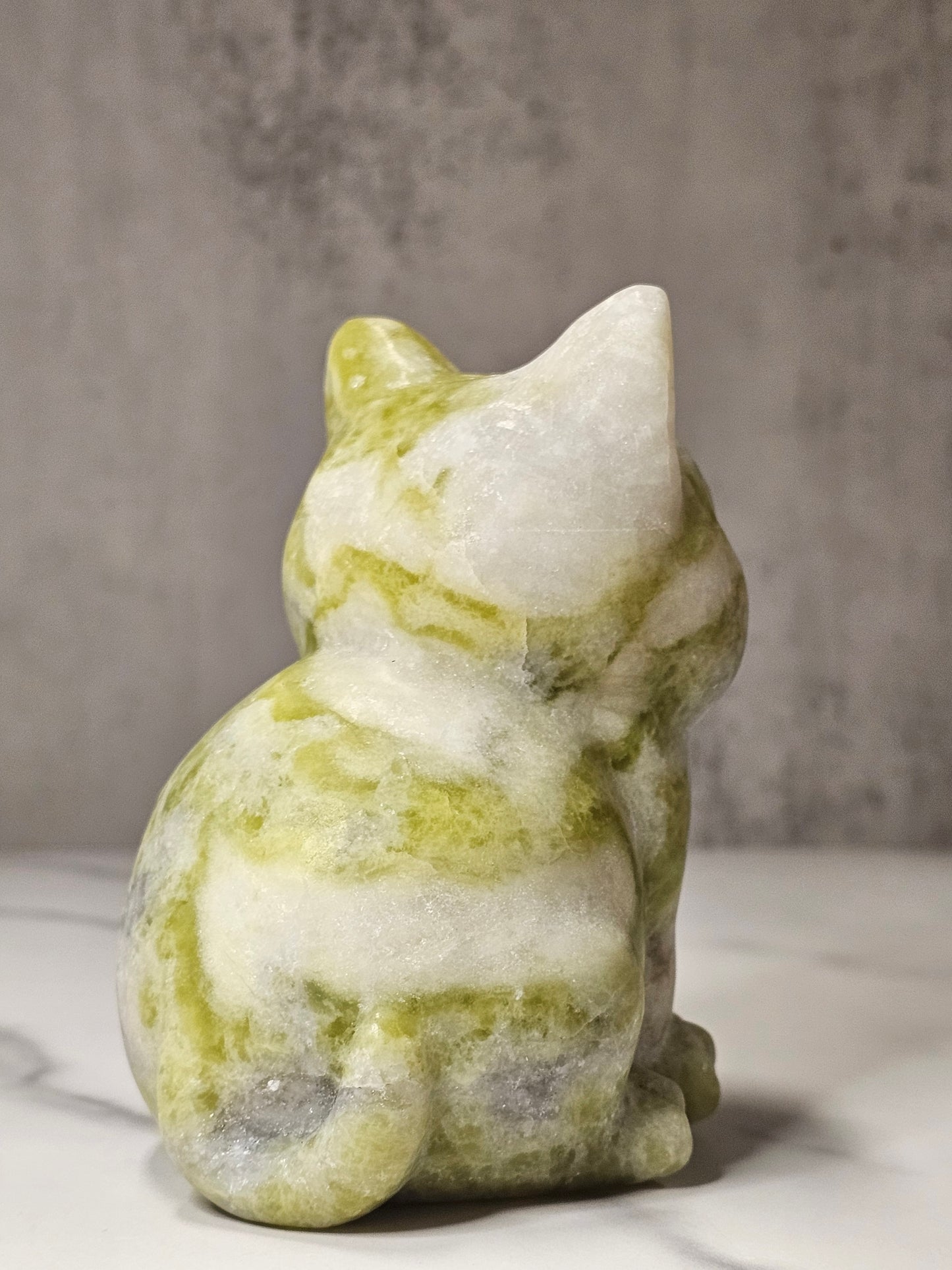 White Jade Sitting Cat Carving - Large