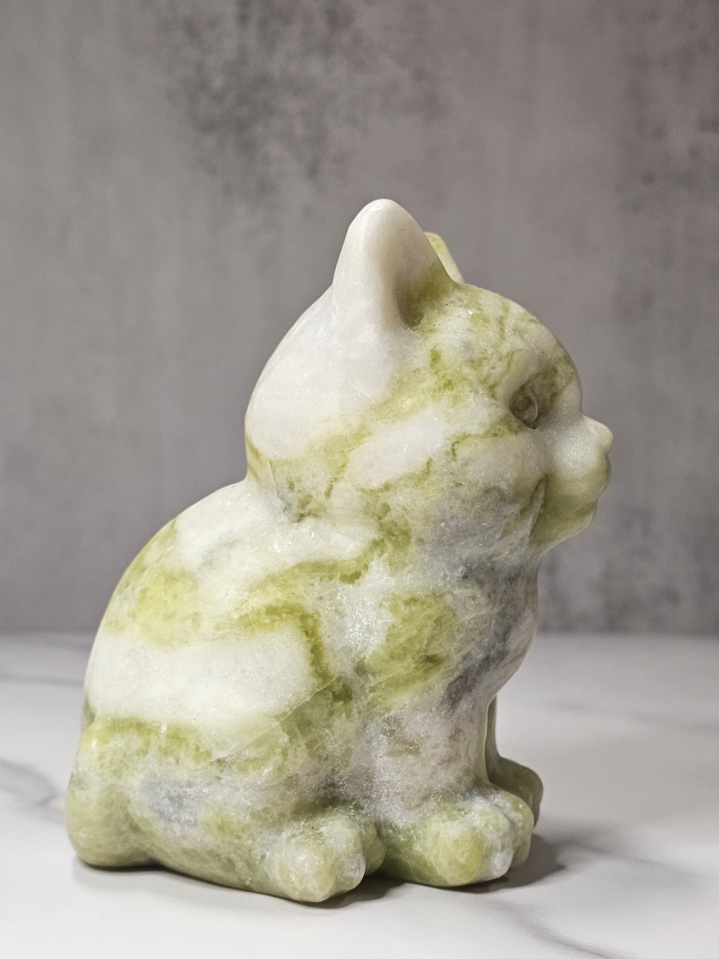 White Jade Sitting Cat Carving - Large