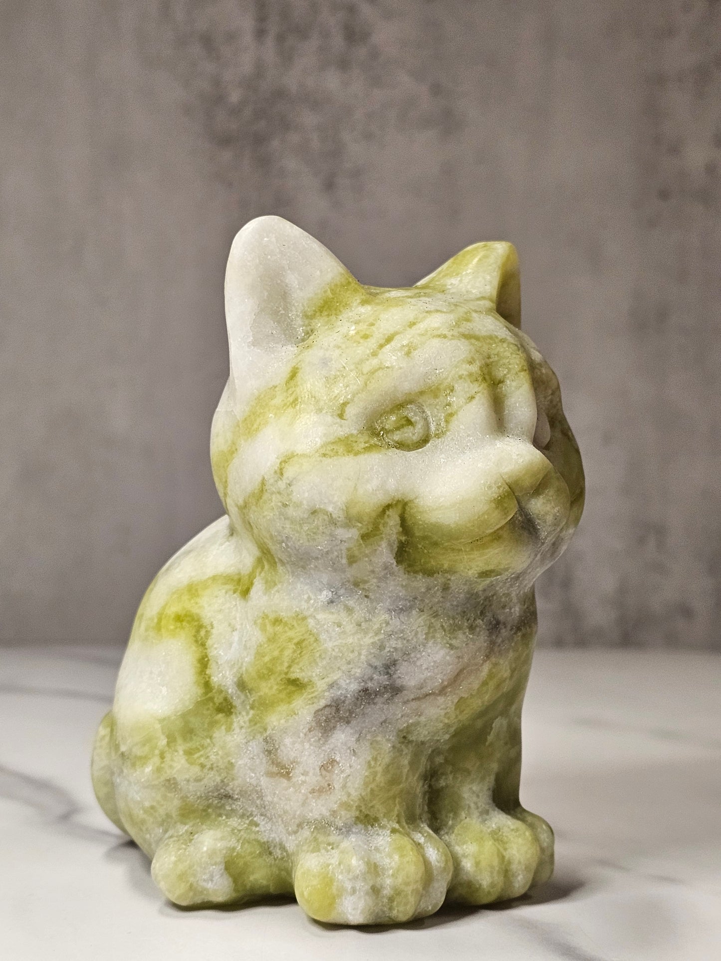 White Jade Sitting Cat Carving - Large