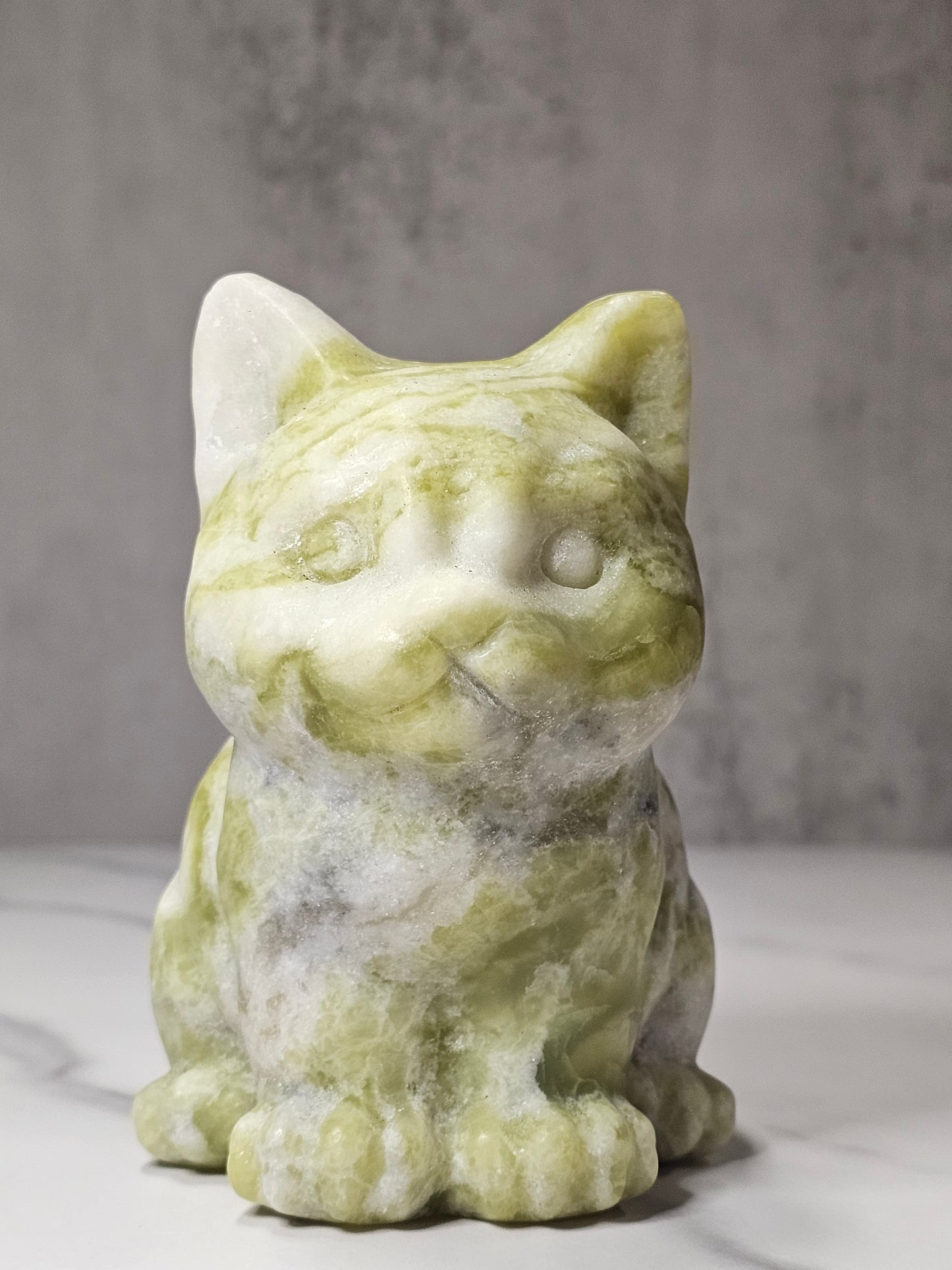 White Jade Sitting Cat Carving - Large