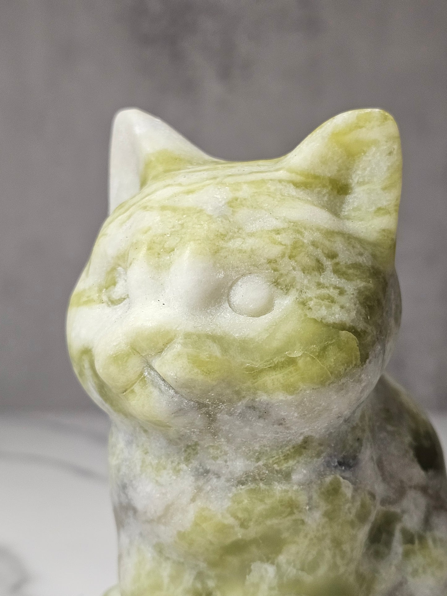 White Jade Sitting Cat Carving - Large