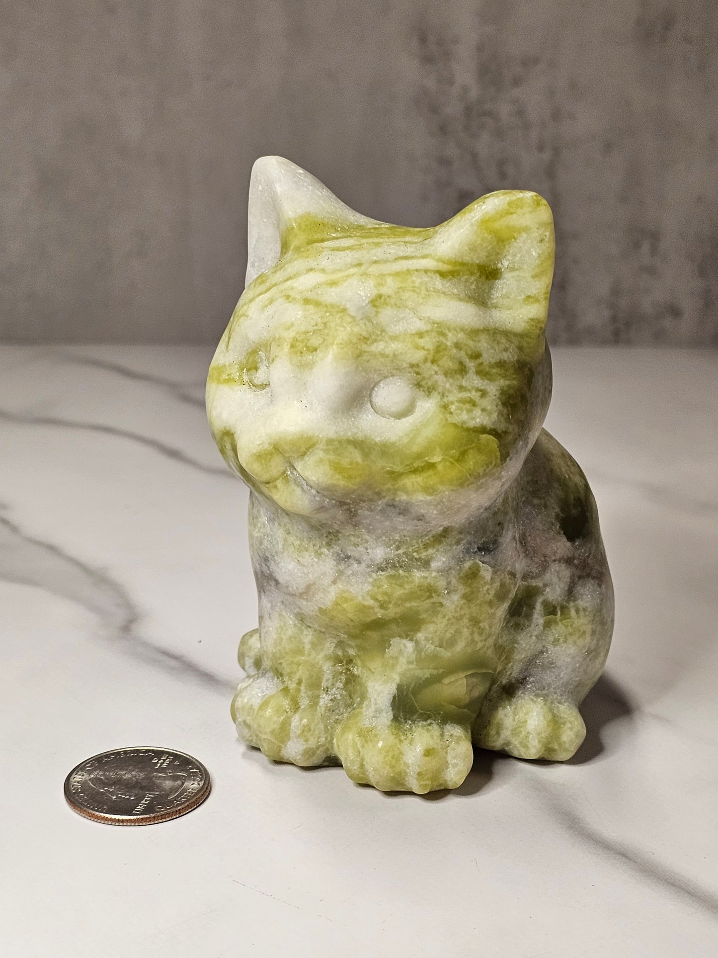 White Jade Sitting Cat Carving - Large