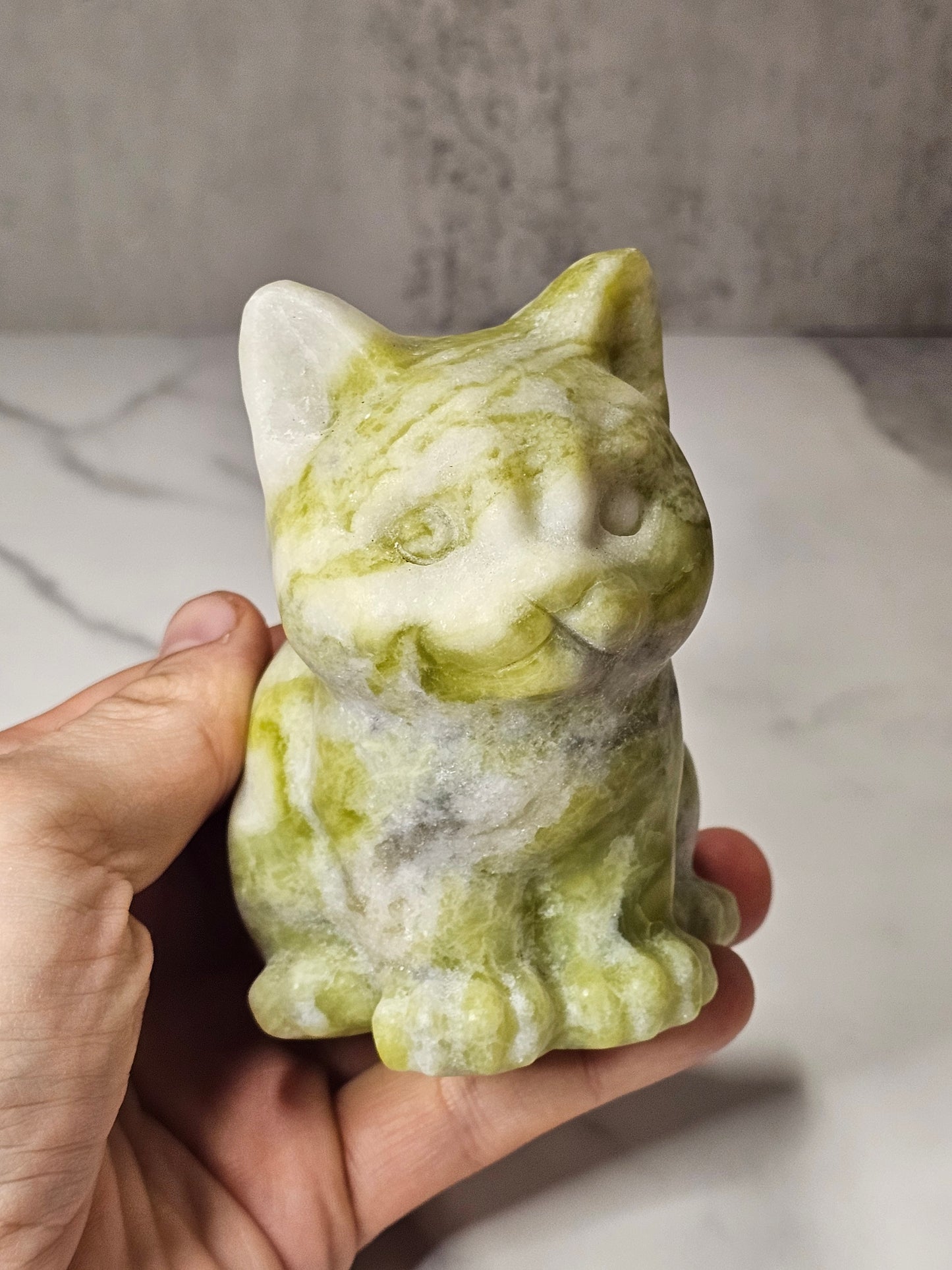 White Jade Sitting Cat Carving - Large