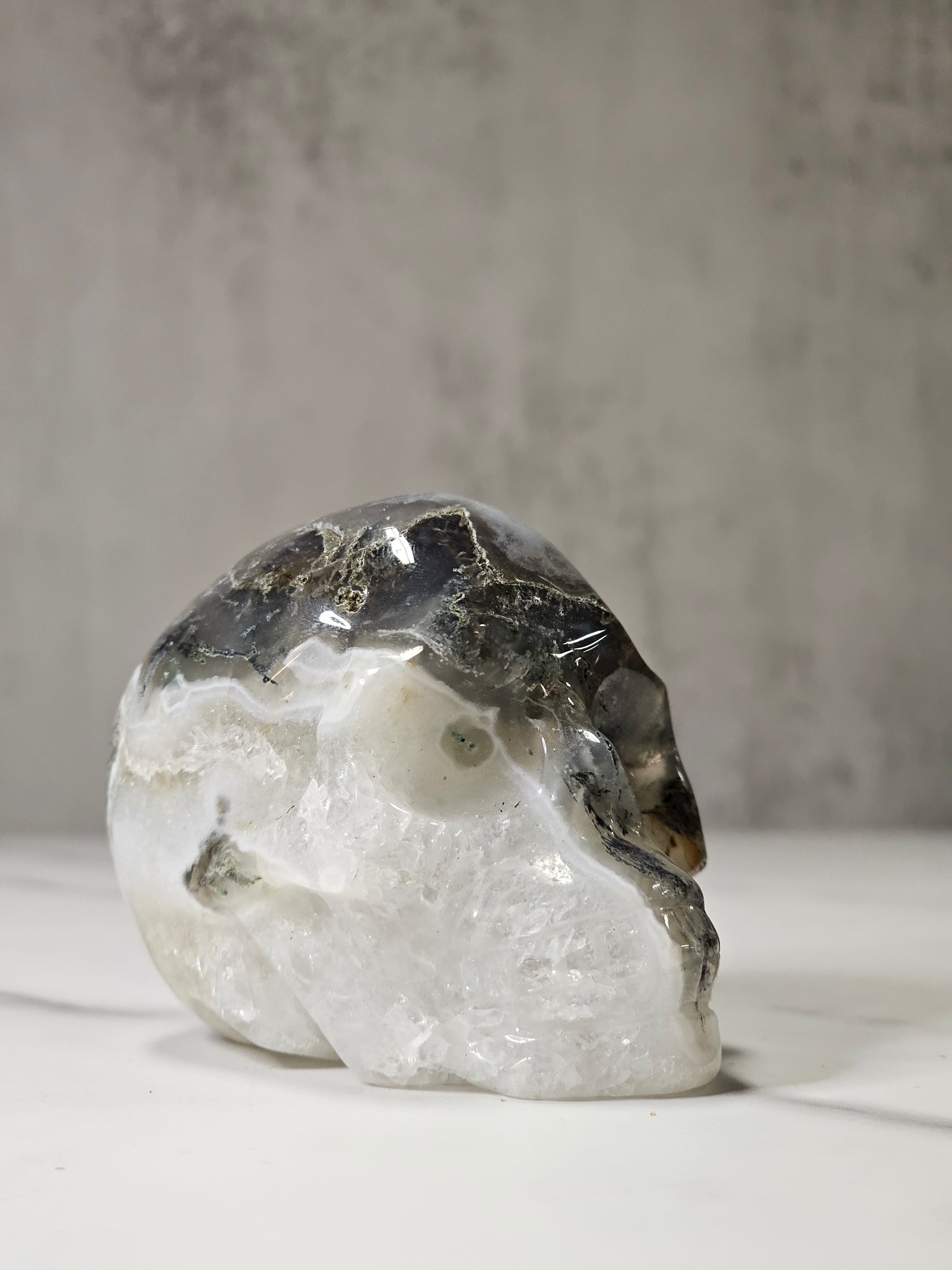 Moss Agate Skull Carving