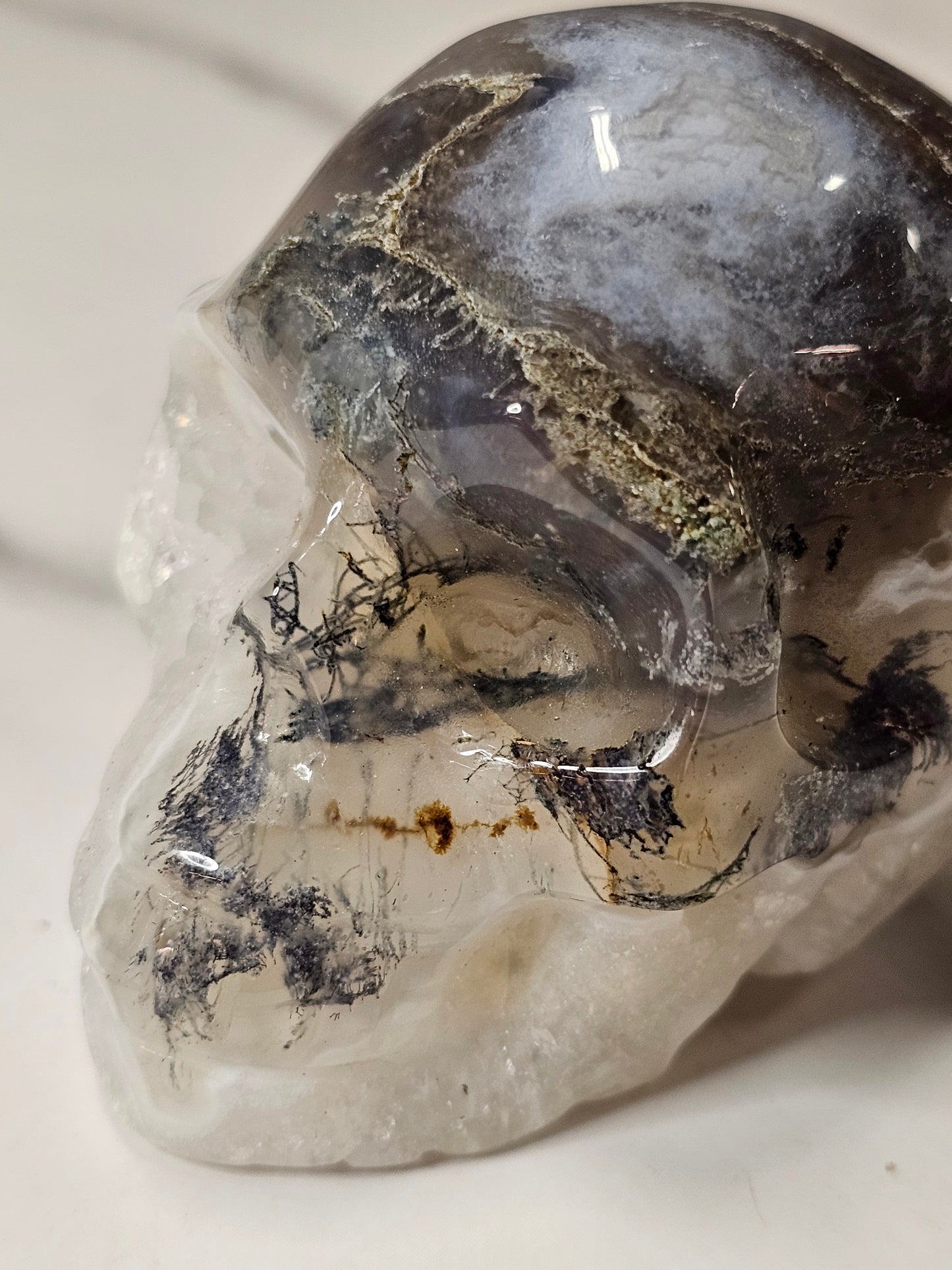 Moss Agate Skull Carving