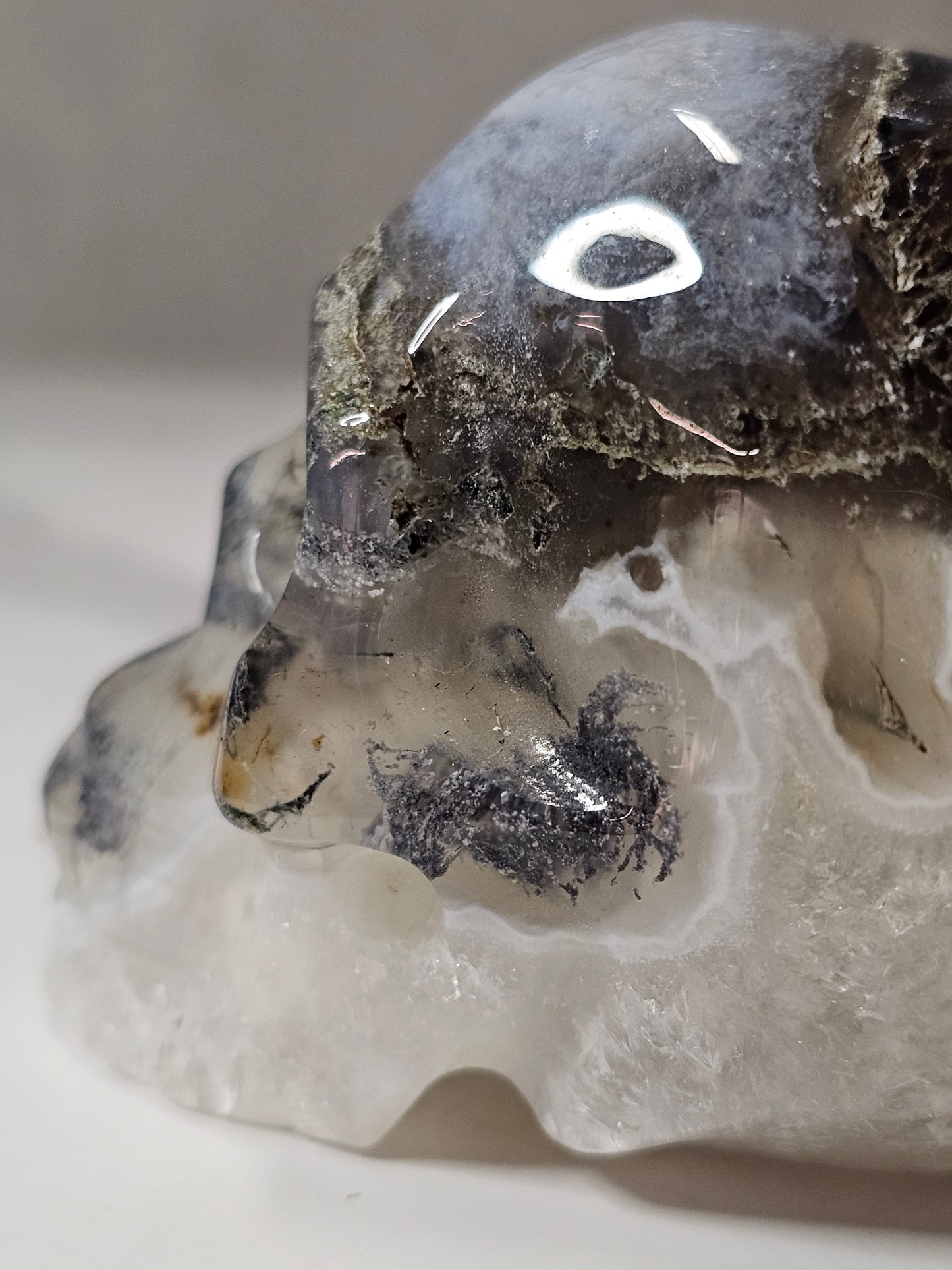 Moss Agate Skull Carving