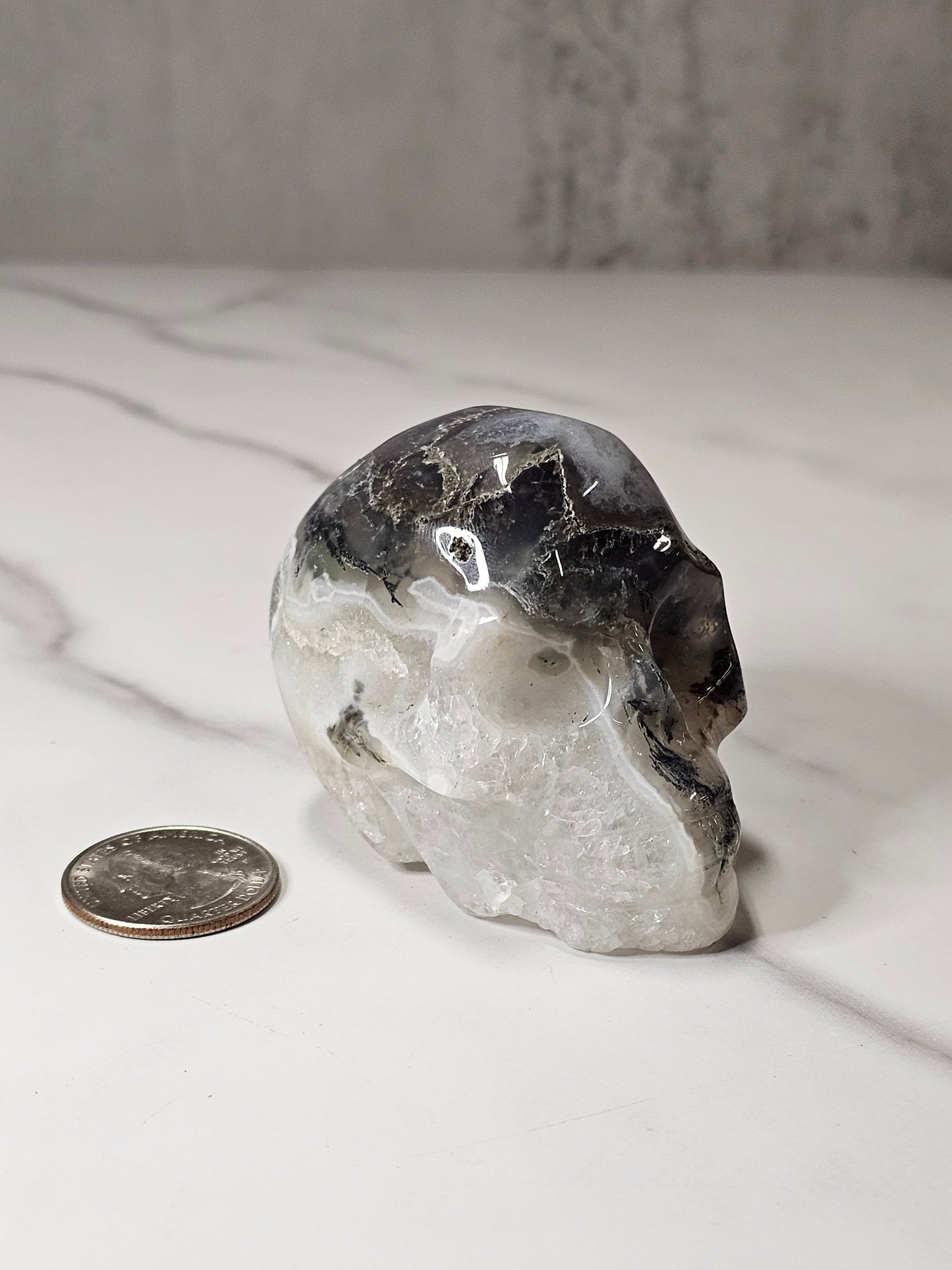 Moss Agate Skull Carving