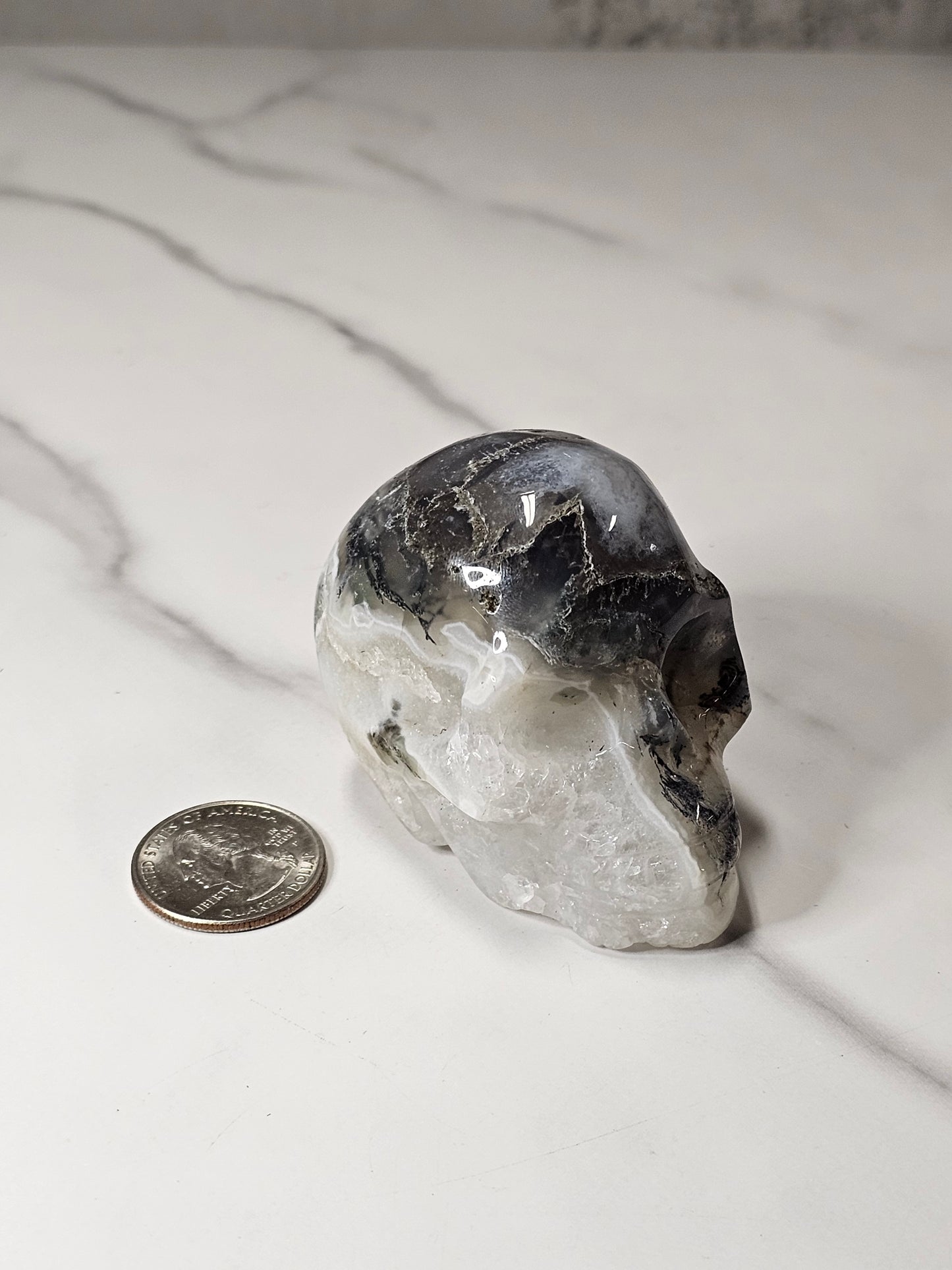 Moss Agate Skull Carving