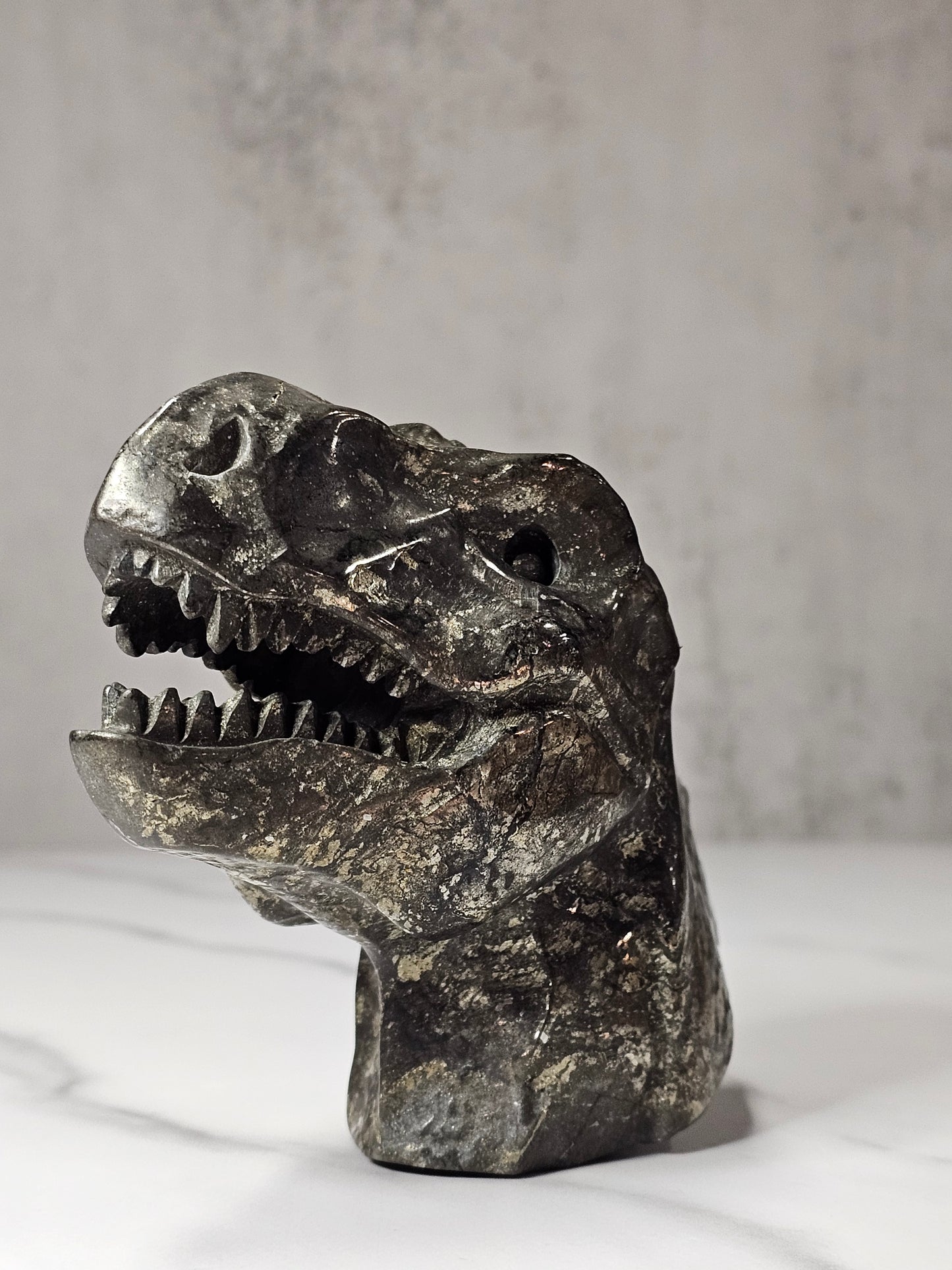 Pyrite Dinosaur Head Carving