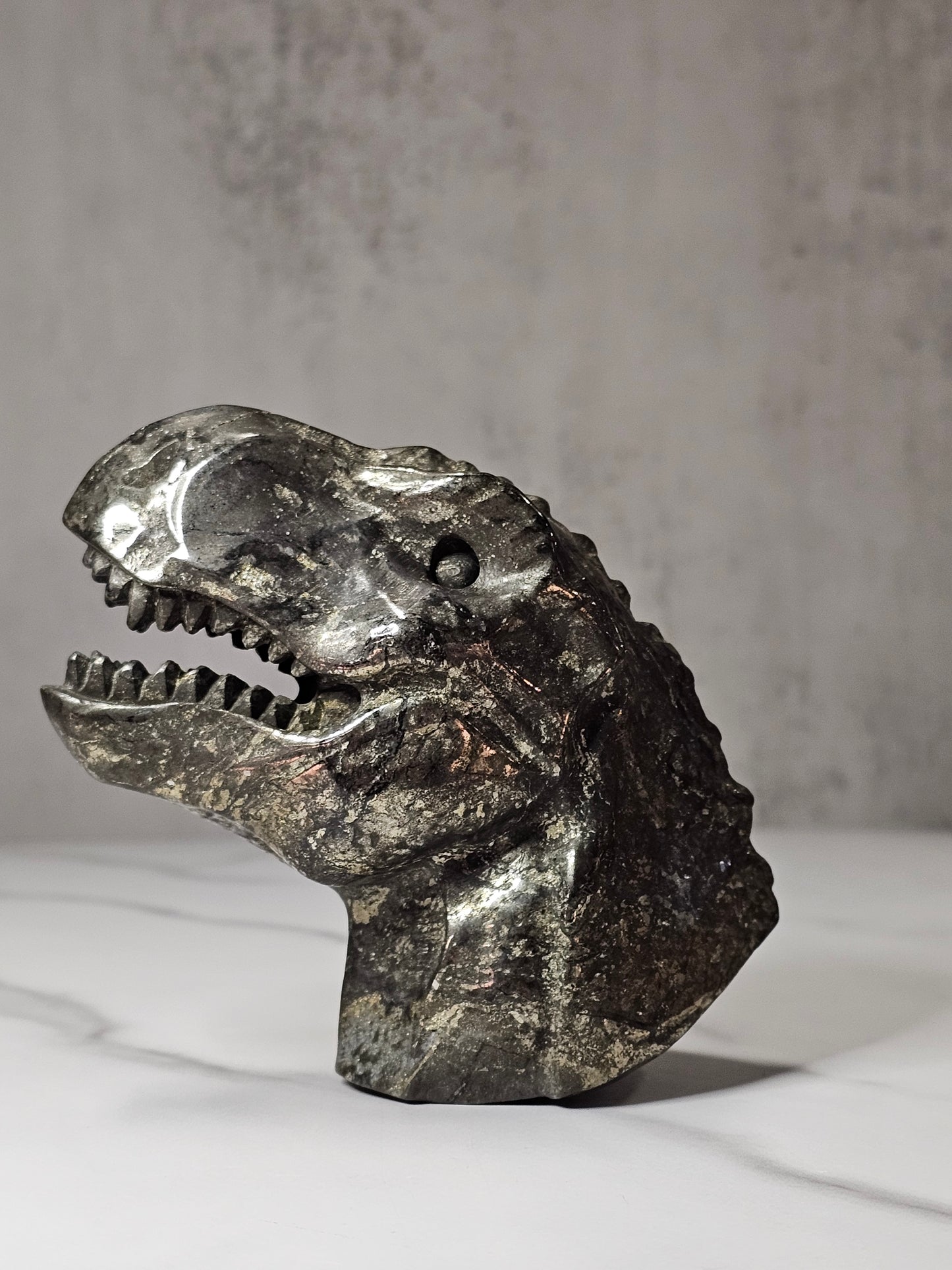 Pyrite Dinosaur Head Carving