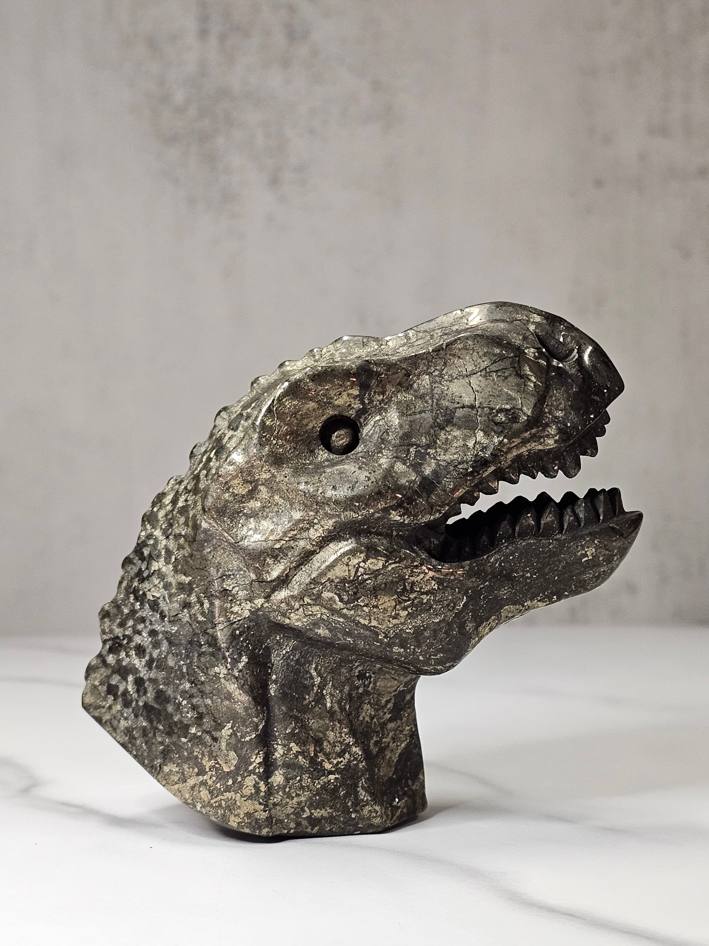 Pyrite Dinosaur Head Carving