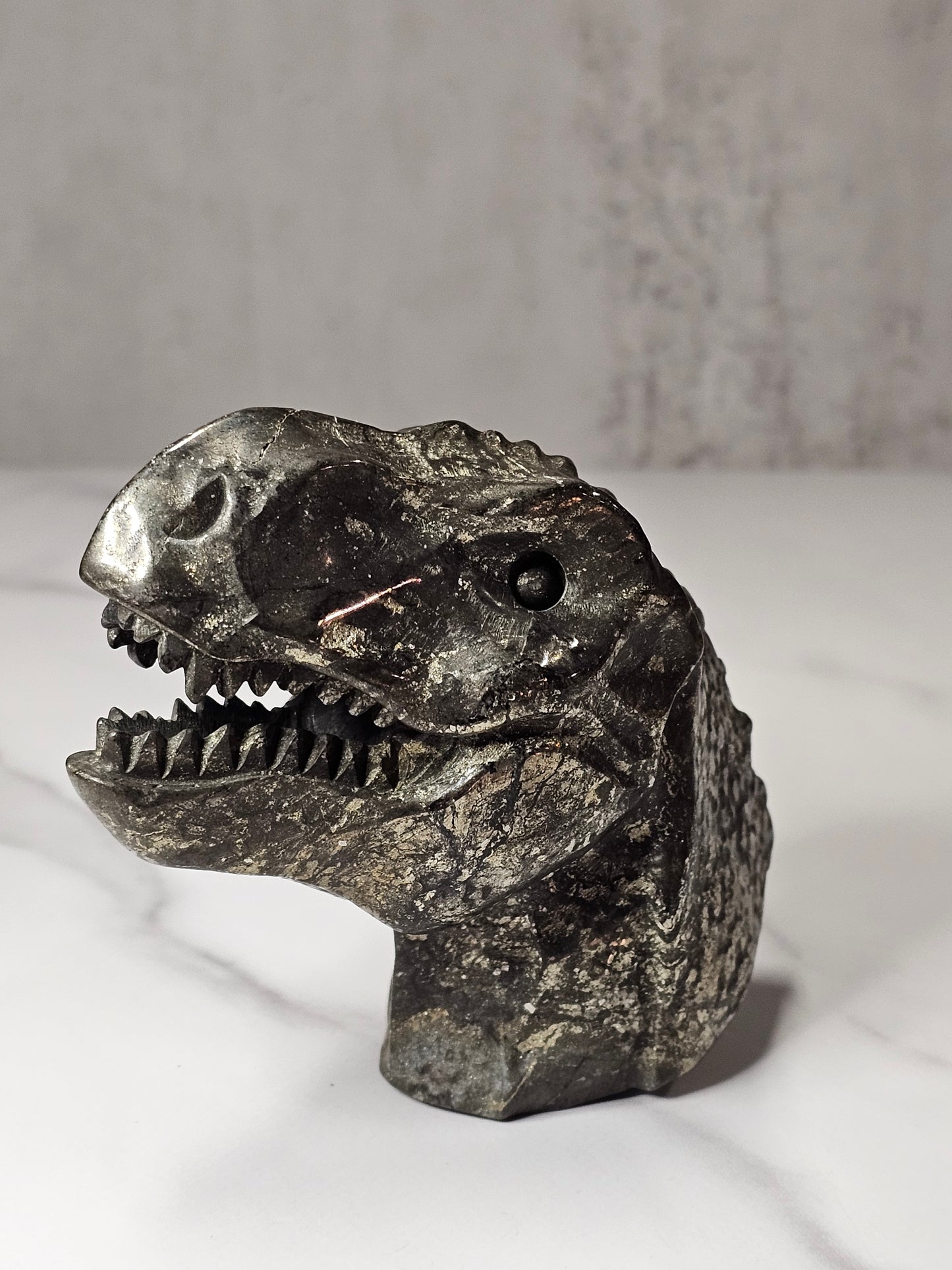 Pyrite Dinosaur Head Carving