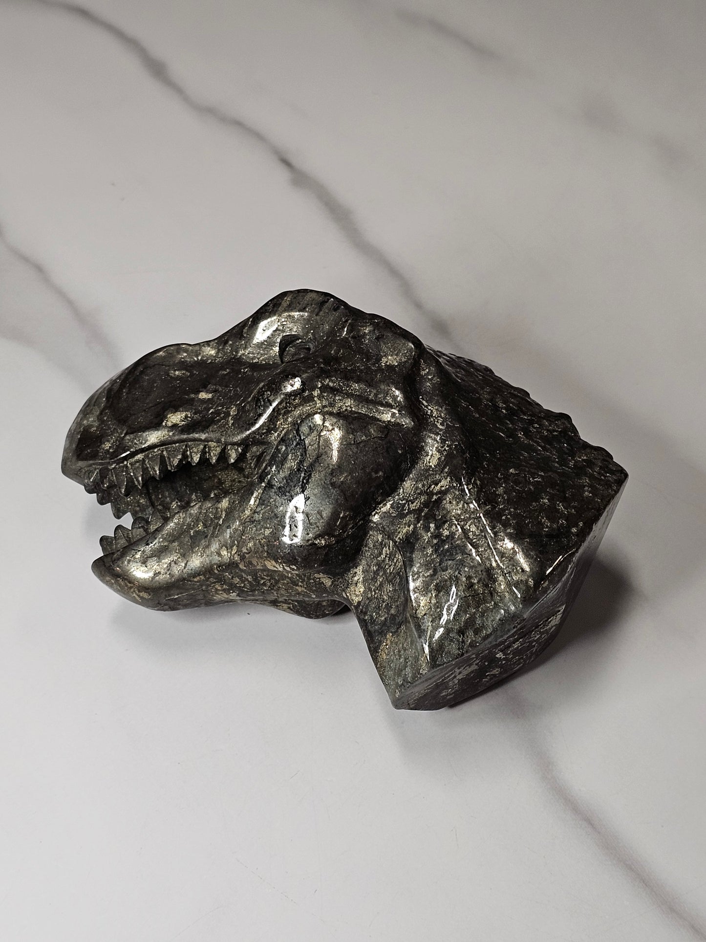 Pyrite Dinosaur Head Carving