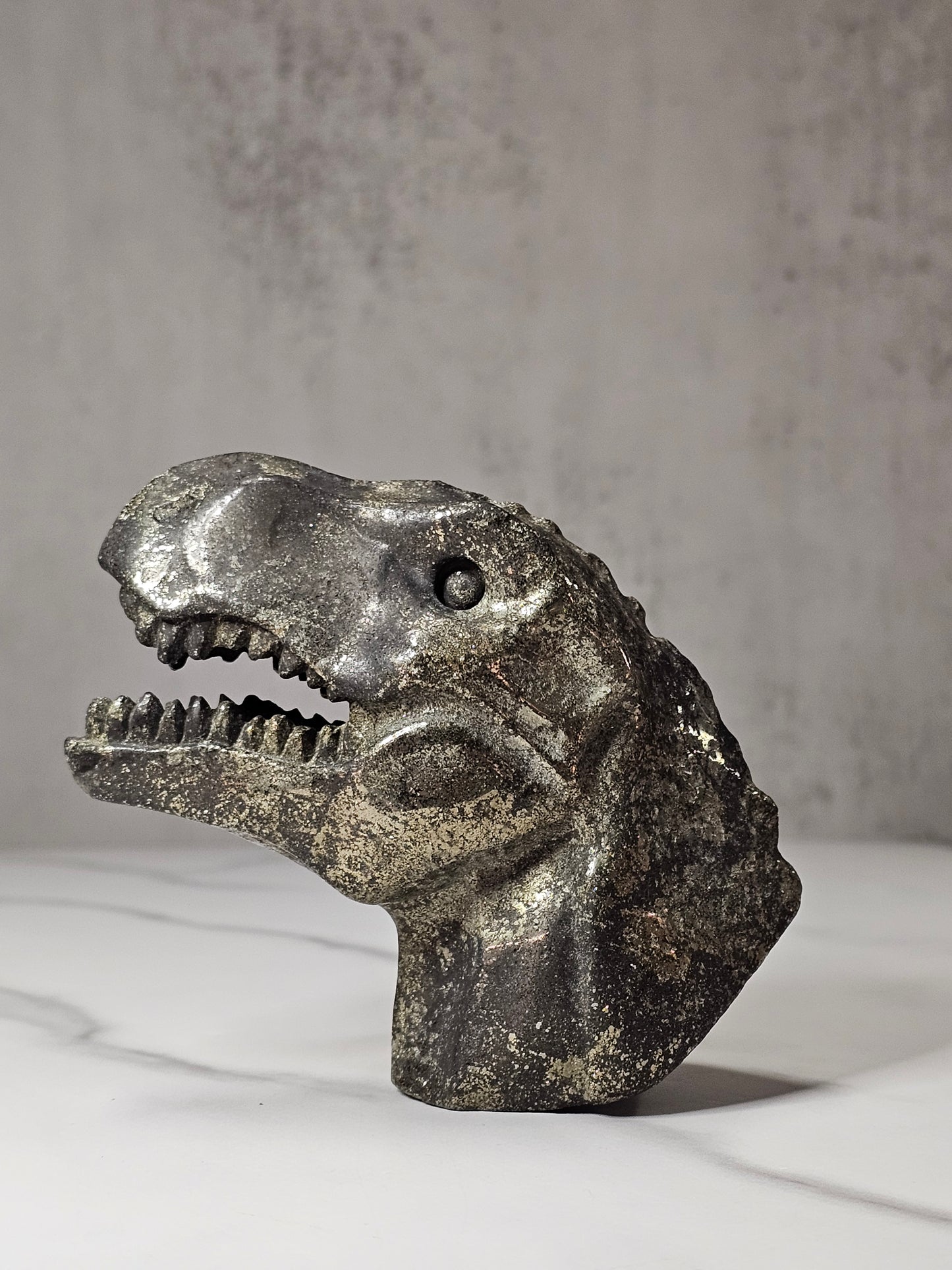 Pyrite Dinosaur Head Carving