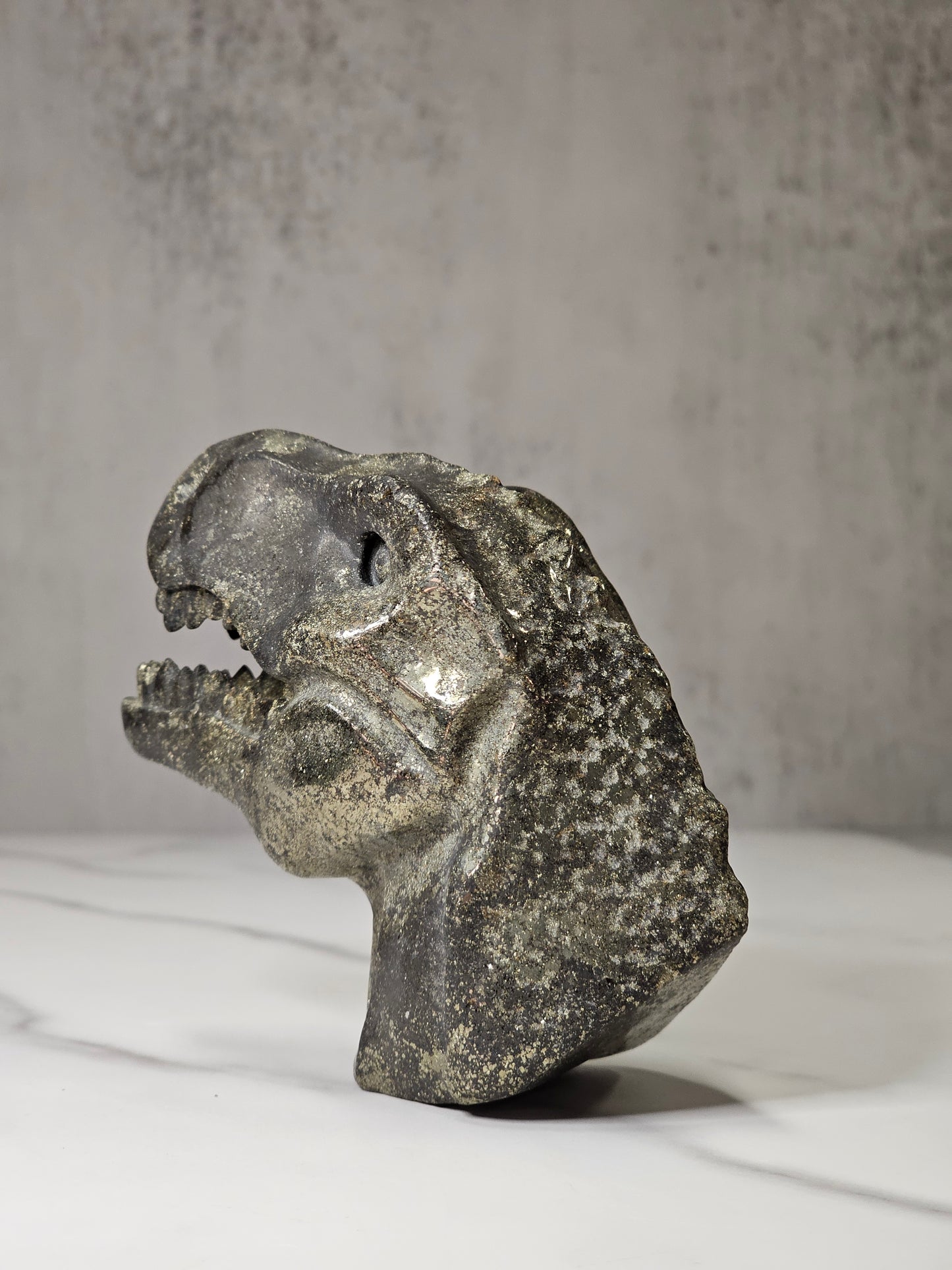 Pyrite Dinosaur Head Carving