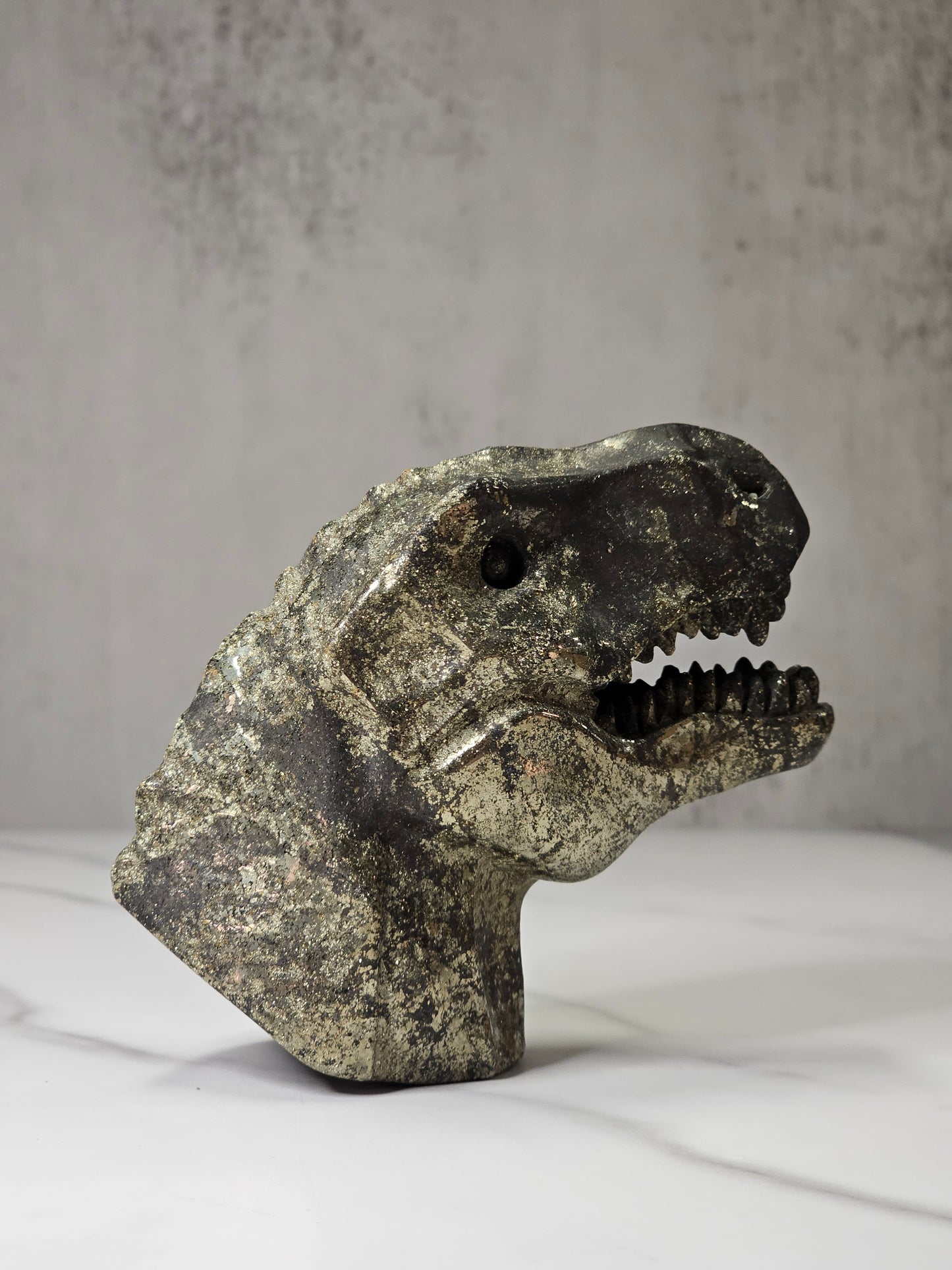 Pyrite Dinosaur Head Carving