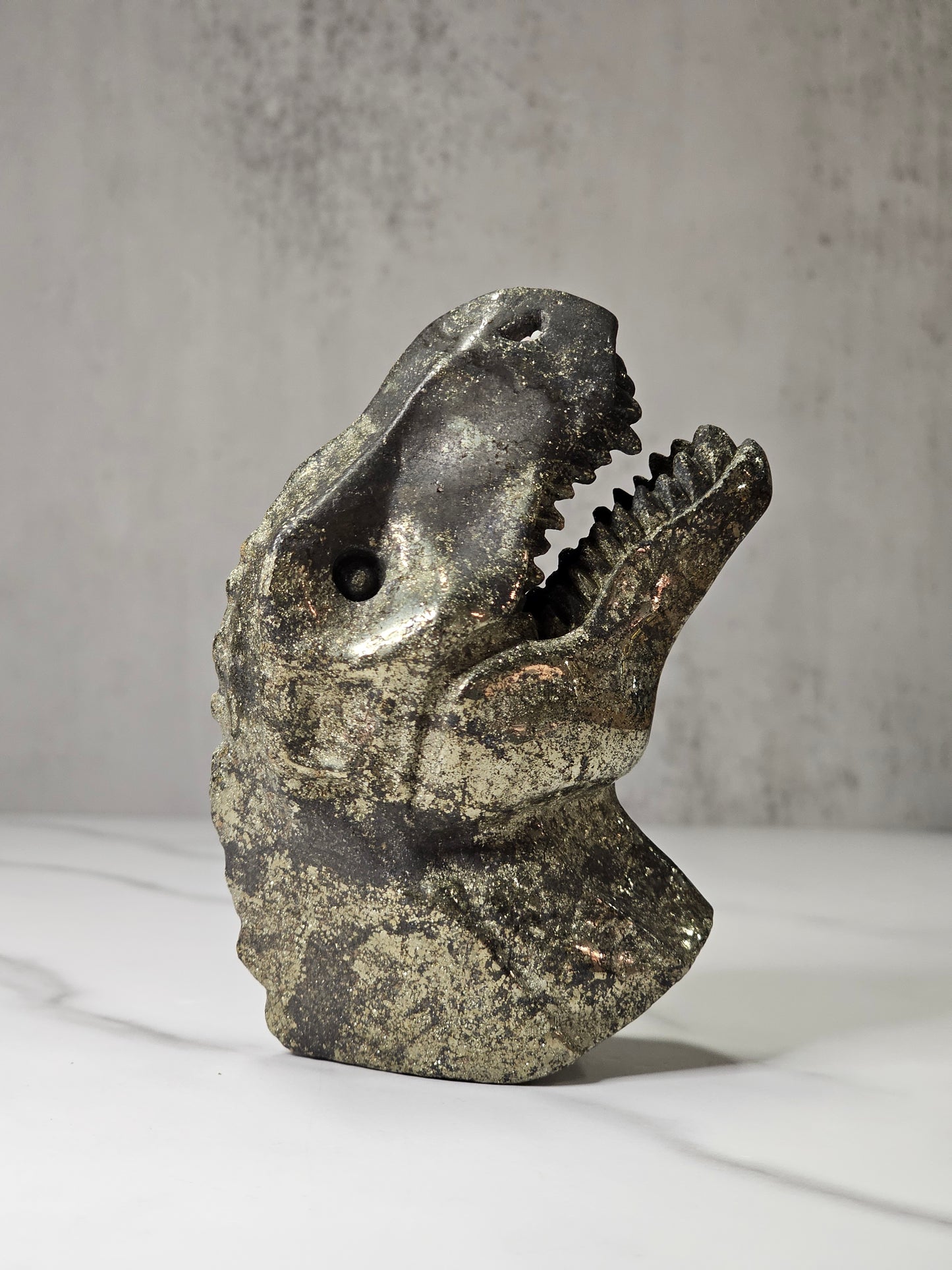 Pyrite Dinosaur Head Carving