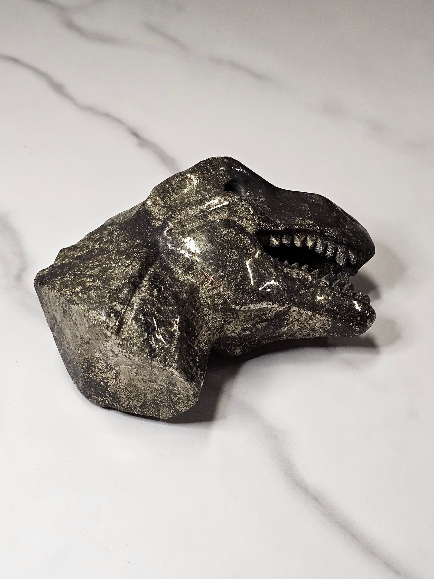 Pyrite Dinosaur Head Carving