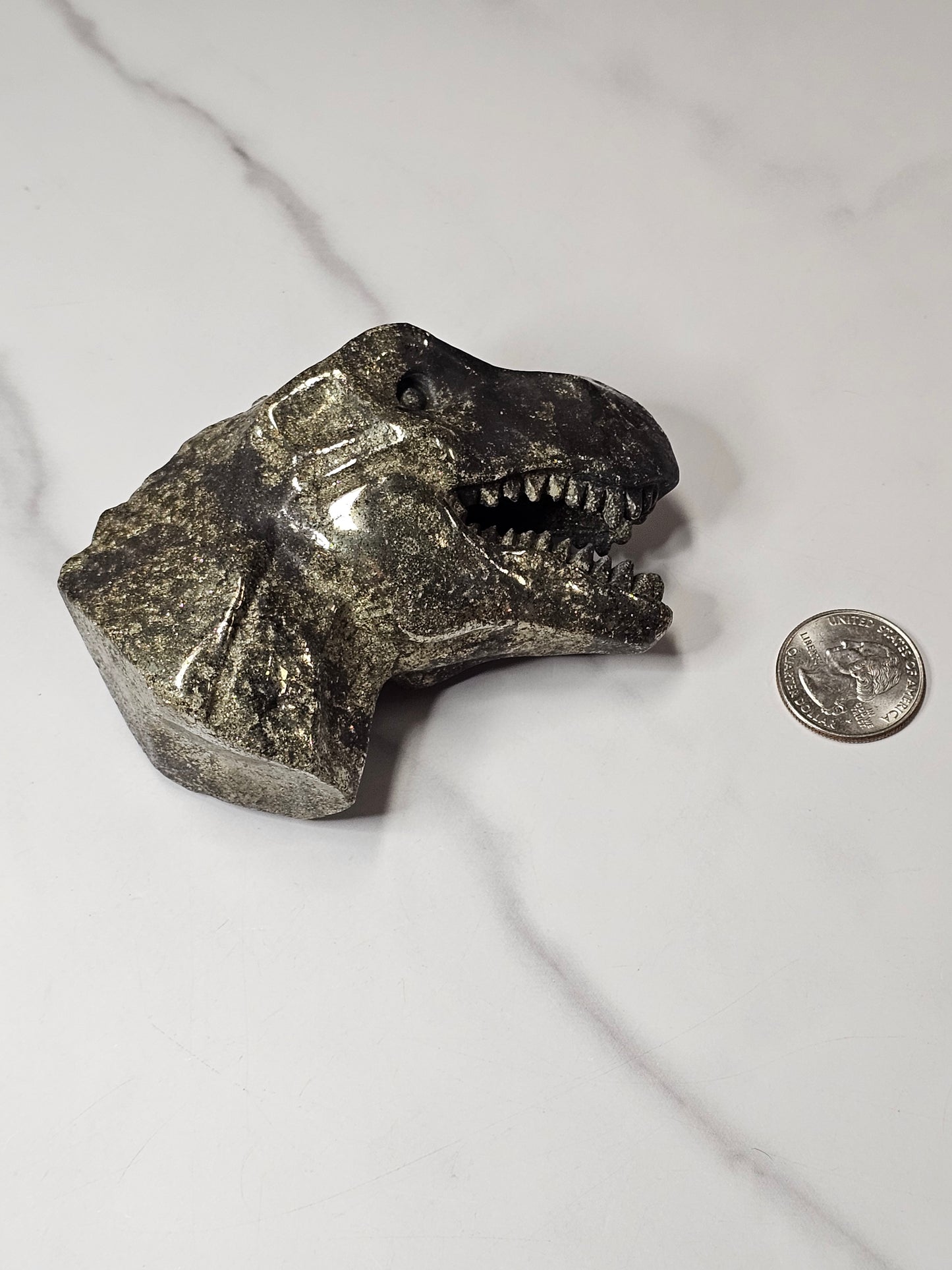 Pyrite Dinosaur Head Carving