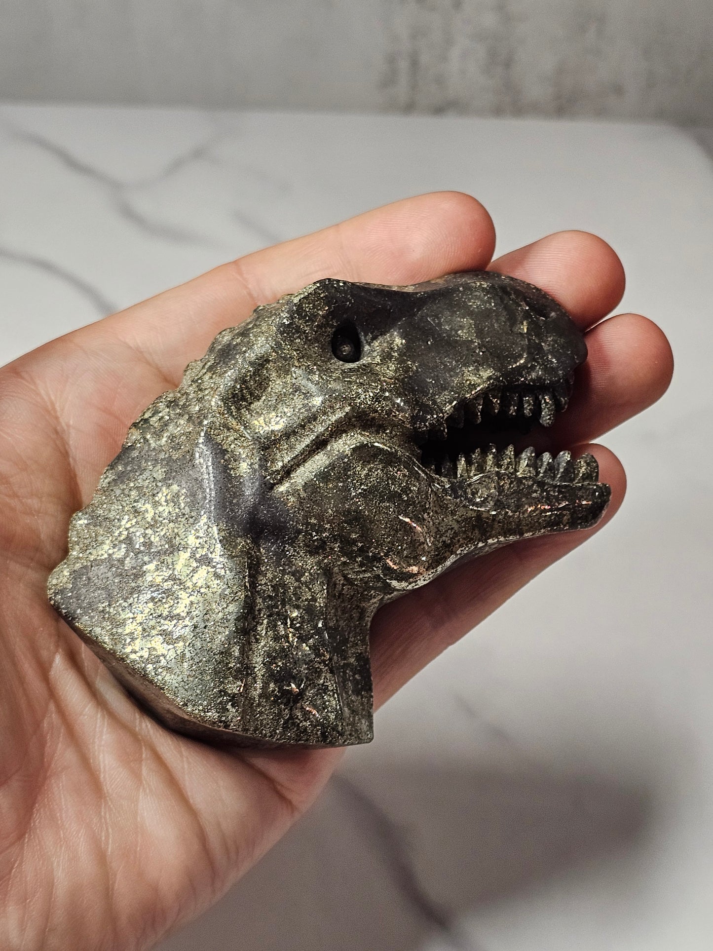 Pyrite Dinosaur Head Carving