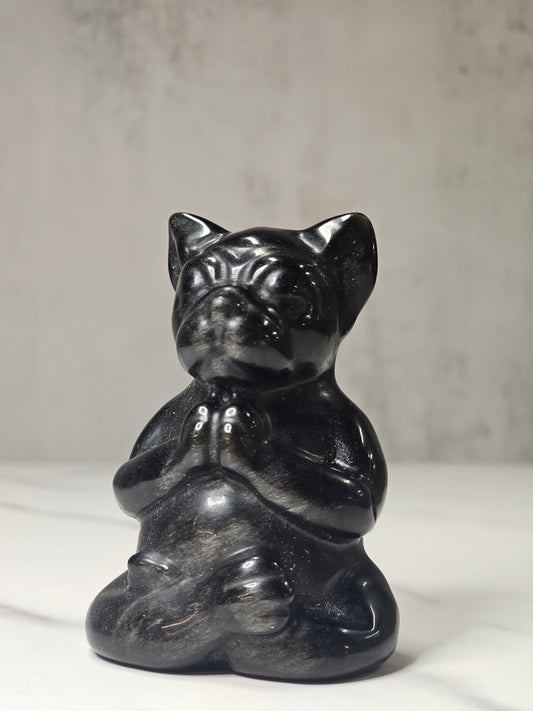 Golden Sheen Obsidian Meditating Yoga Dog Carving