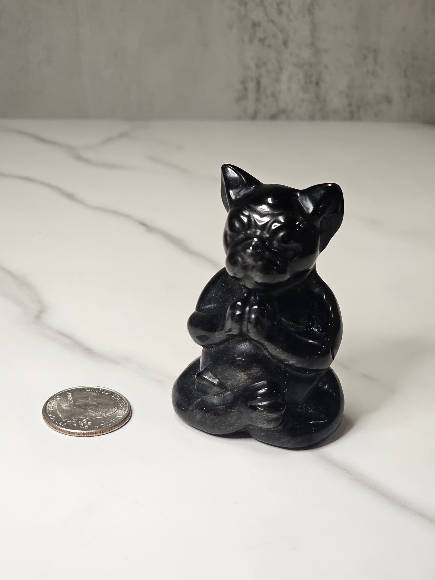 Golden Sheen Obsidian Meditating Yoga Dog Carving